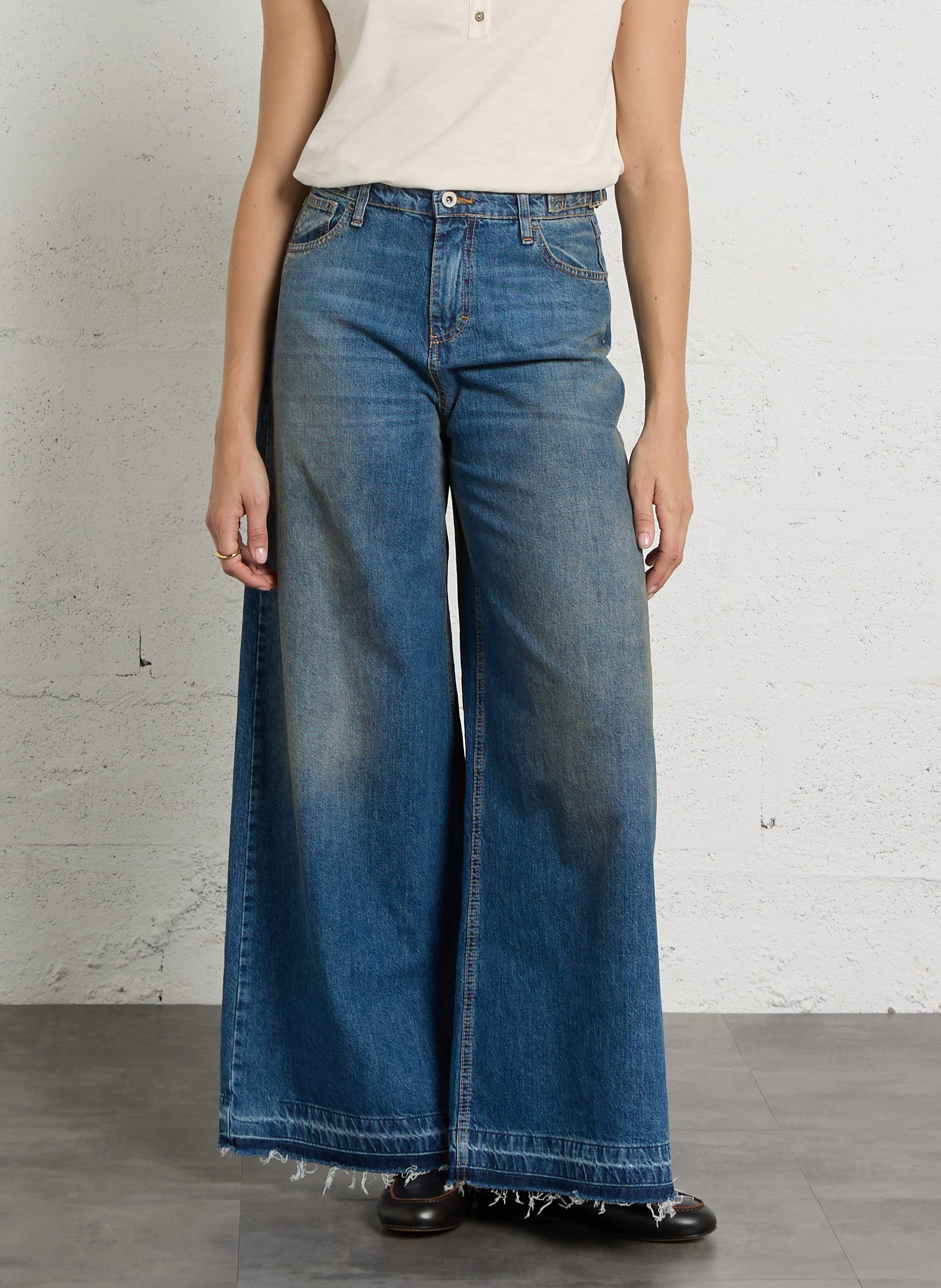 Wide-leg cotton jeans PLEASE Blue