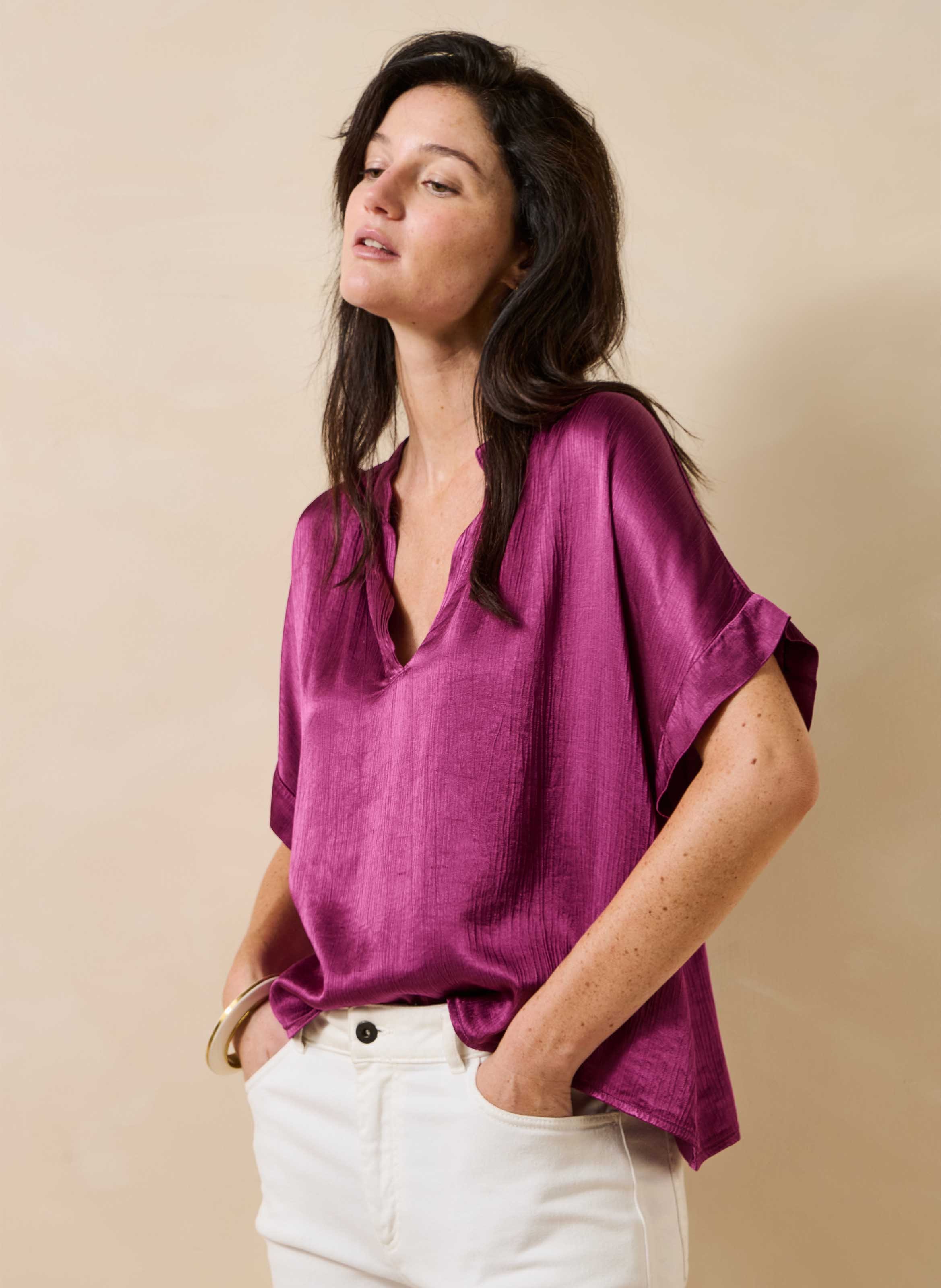 Top oversized satin Tunisian collar LA FEE MARABOUTEE Purple