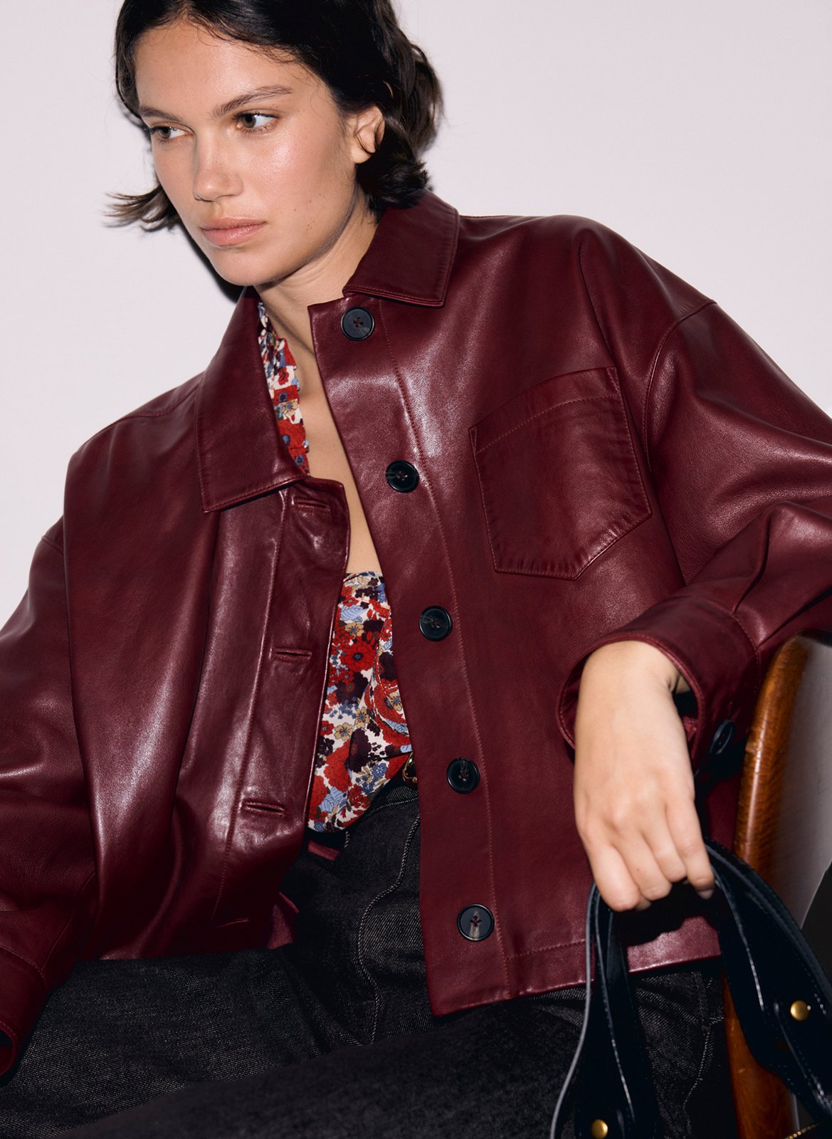 Straight leather jacket with classic collar GERARD DAREL Red
