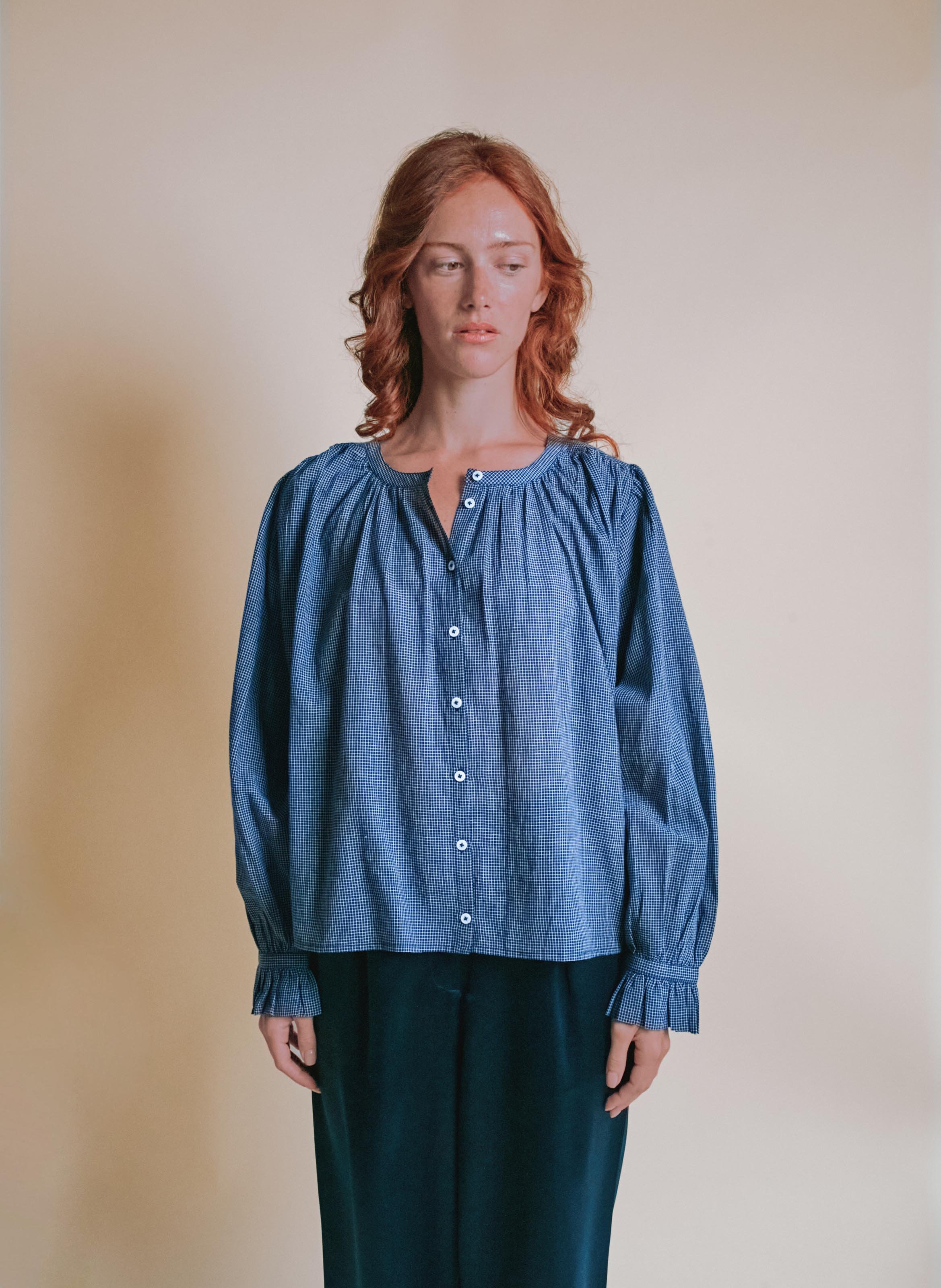 Baumwollbluse mit Rundhalskragen EMILE ET IDA Blau