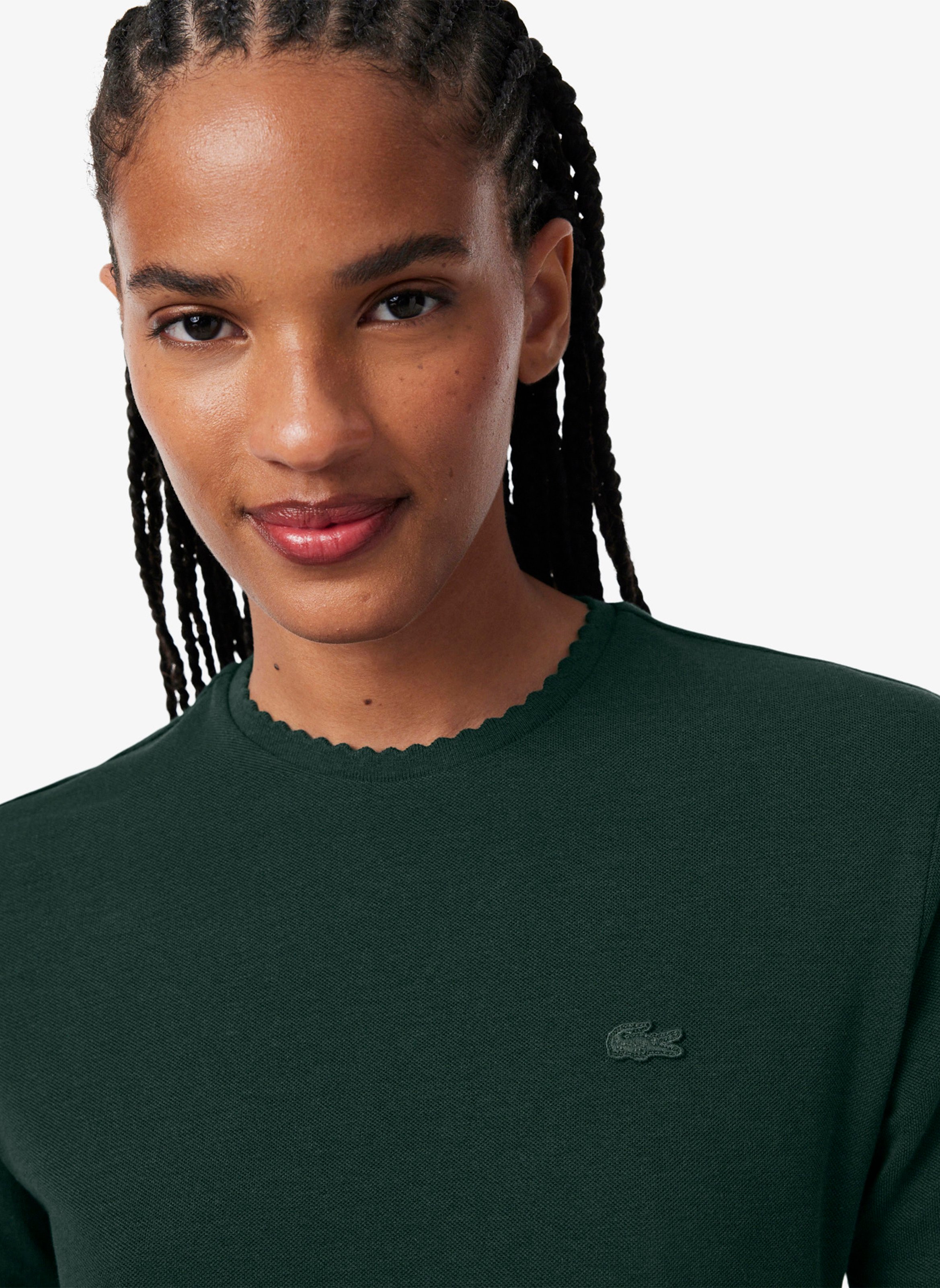 Gerader T-Shirt mit Rundhalsausschnitt und Wellenkante aus Baumwollmischung LACOSTE Grun