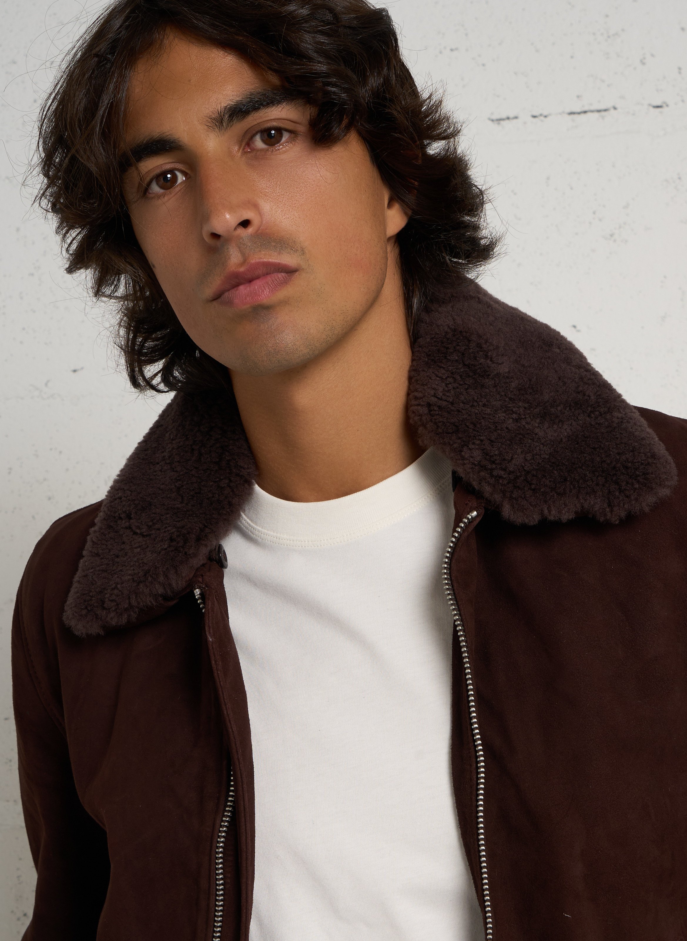 Straight velvet leather jacket SCHOTT Brown
