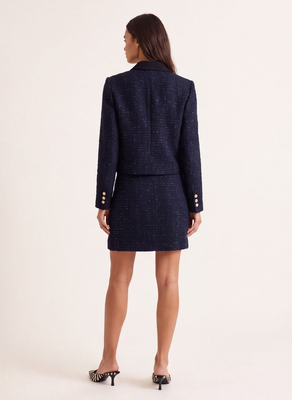 Veste courte droite en tweed KOOKAI Bleu