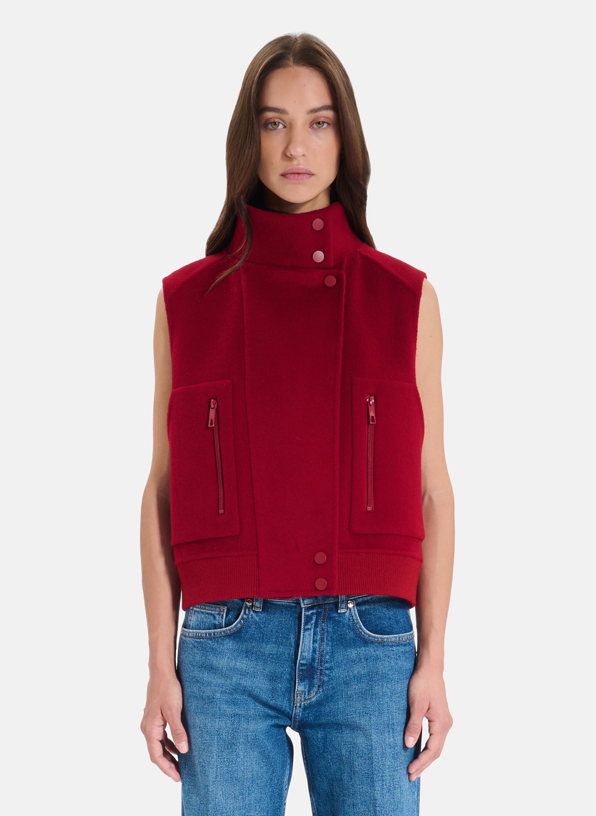 Gilet sans manches col montant en laine mélangé ZAPA Rouge
