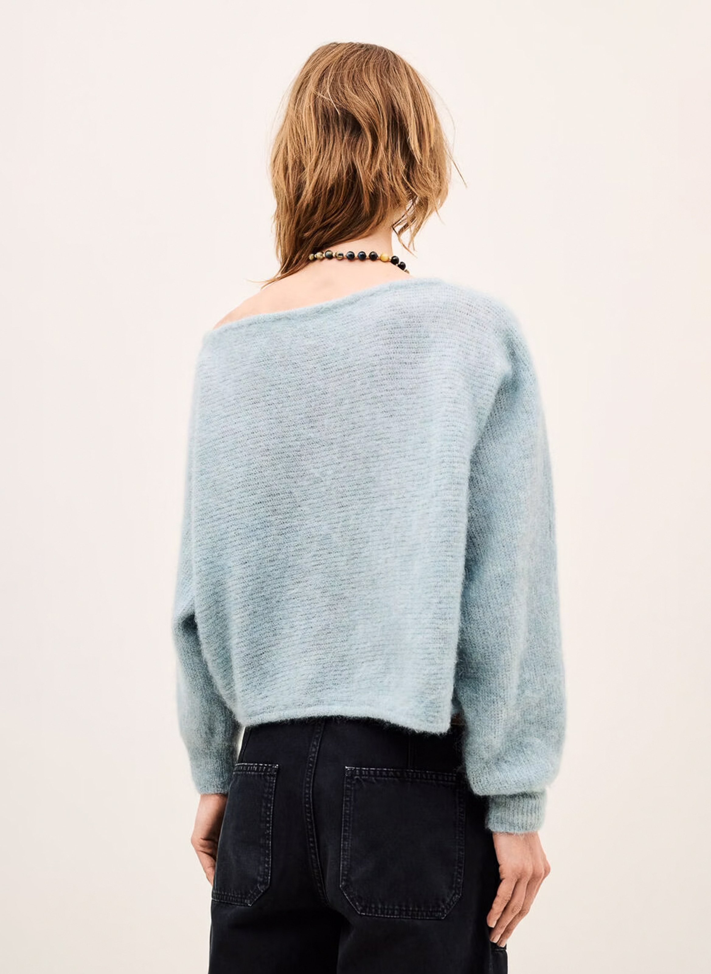 Pull ample col bateau en alpaga mélangé | Bleu BA&SH Femme