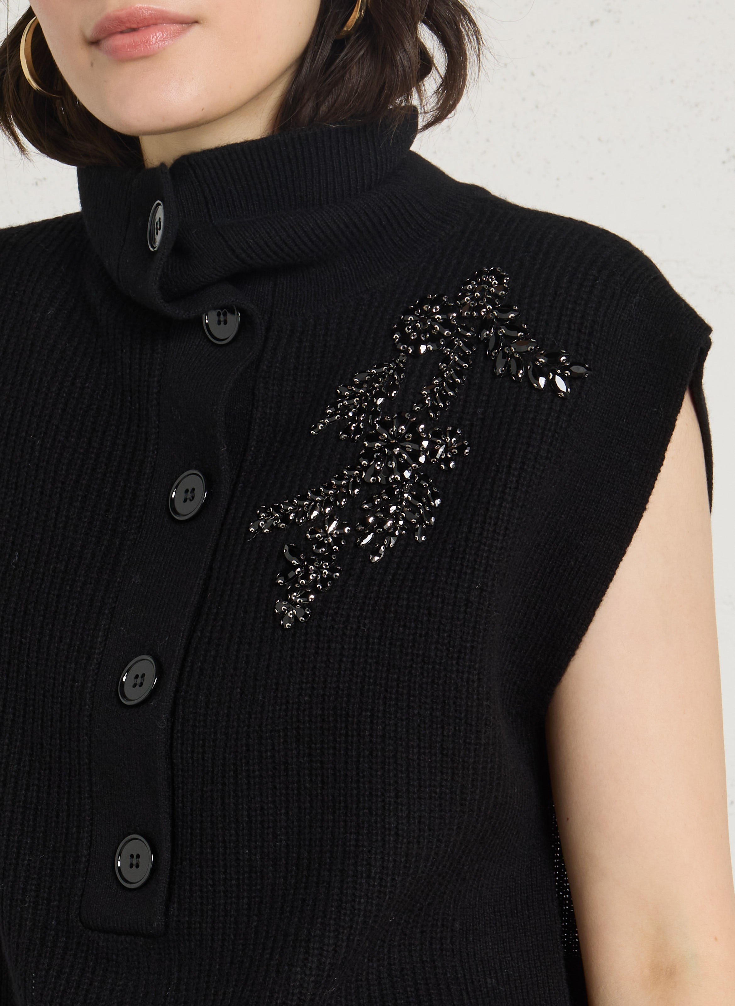 Gilet sans manches col montant en laine LIU JO Noir