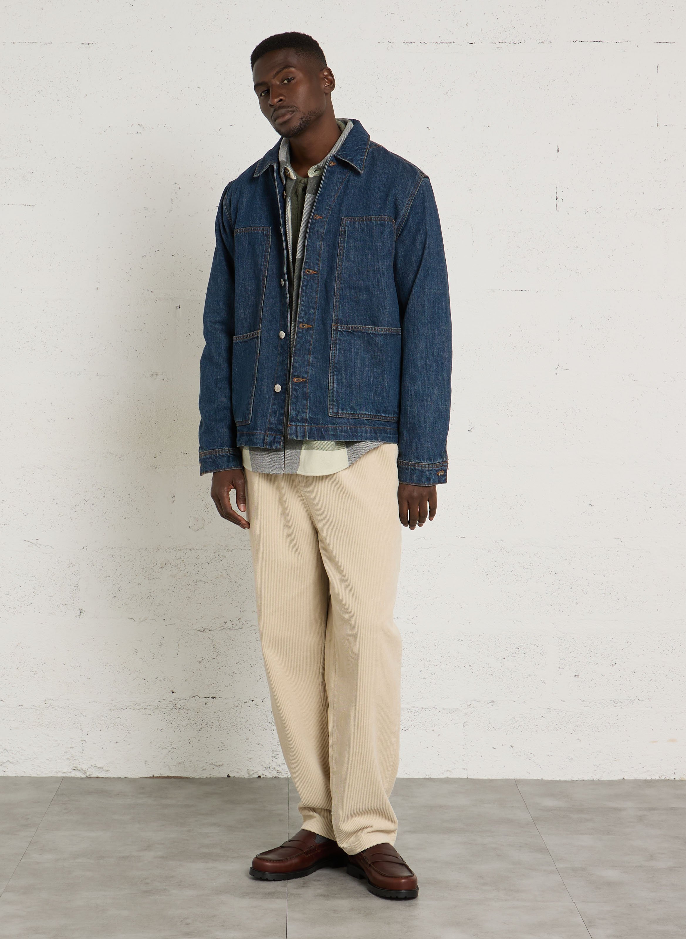 Veste en jean en coton droite SOLID Bleu