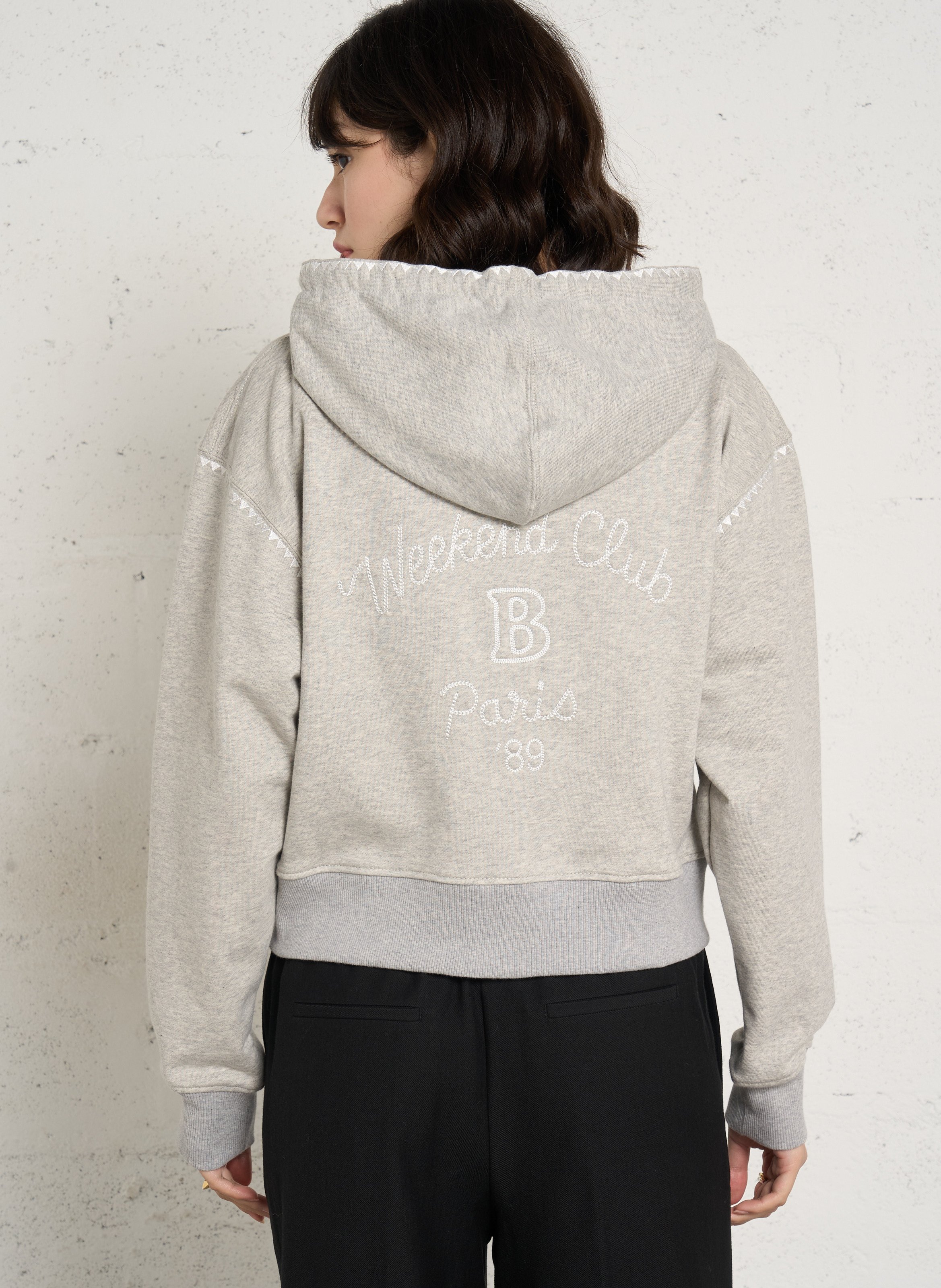 Embroidered cotton hoodie BERENICE Grey