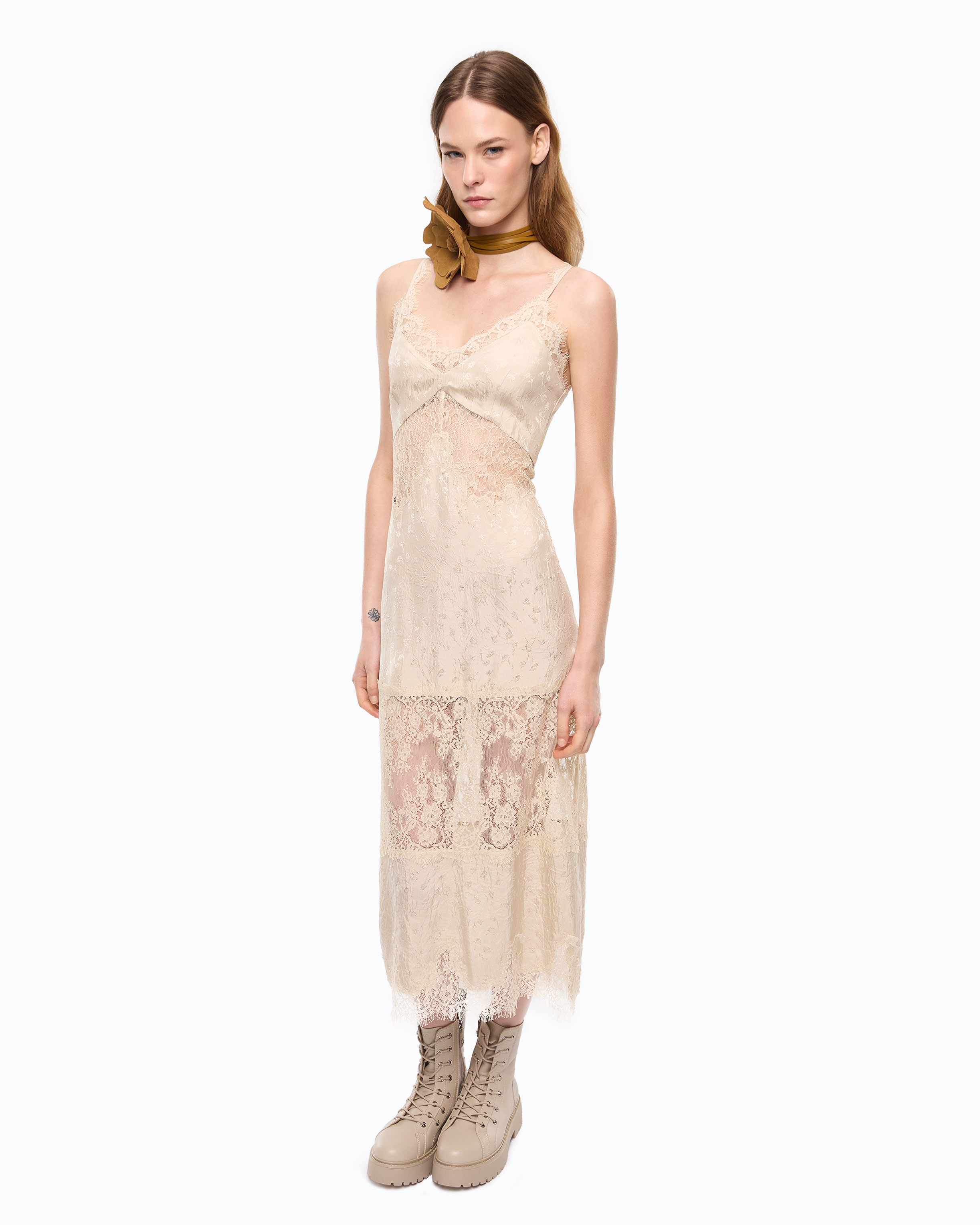 Robe nuisette mi-longue avec bandes en dentelle PINKO Gris