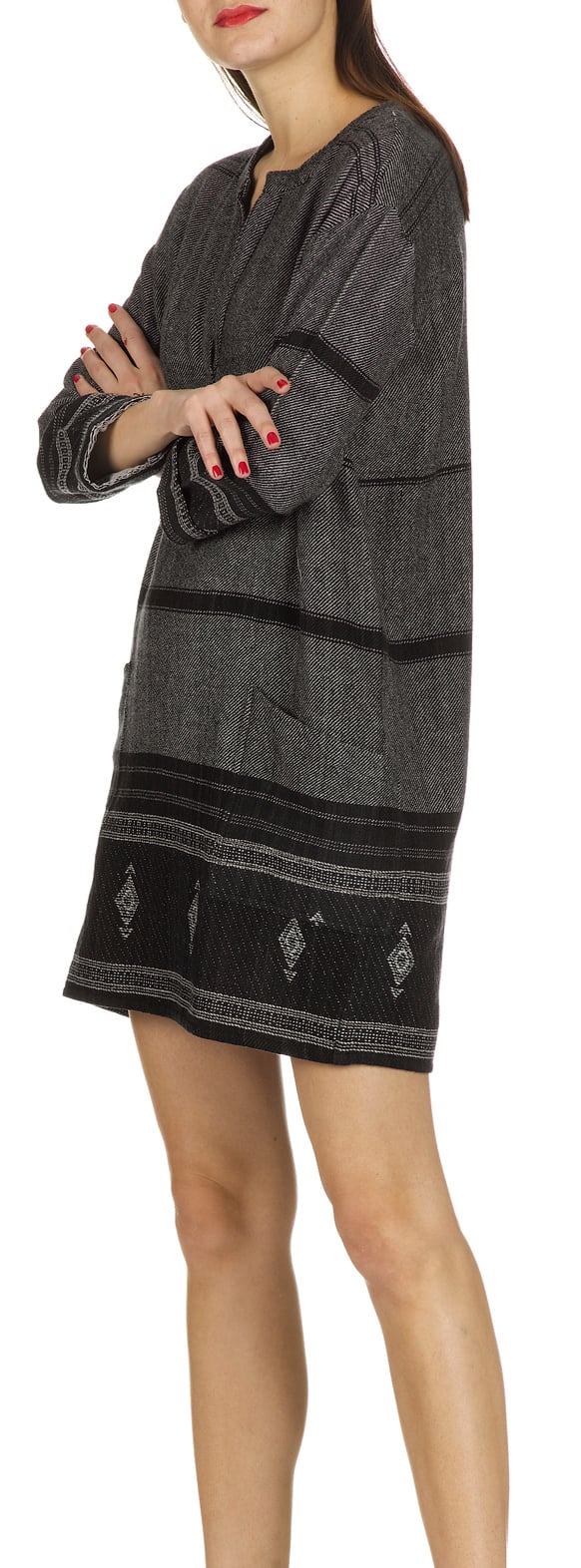 Ode loose-fit dress with ethnic stripes and patterns SWILDENS Black