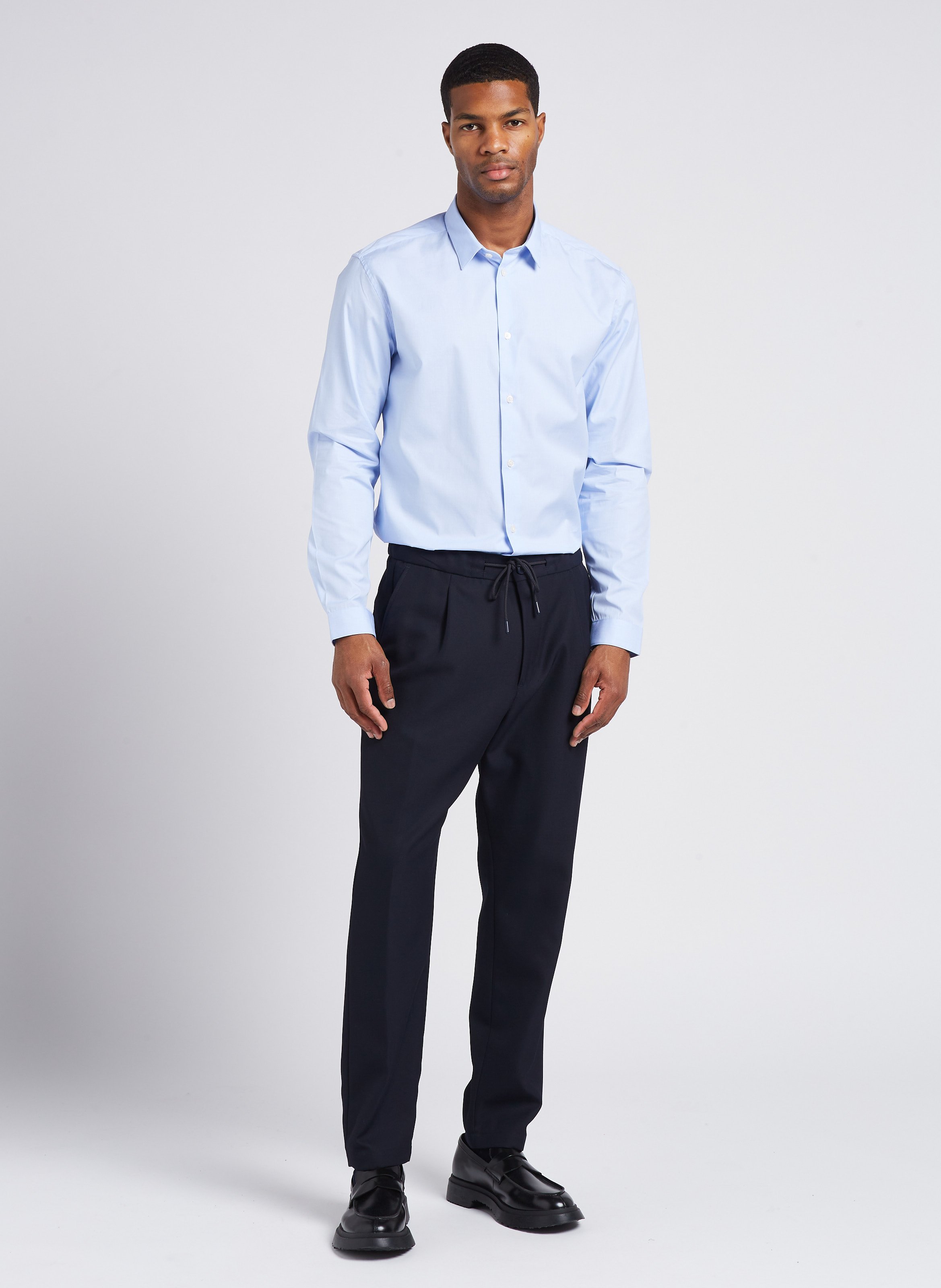 Slim-fit cotton shirt with classic collar AU PRINTEMPS PARIS Blue