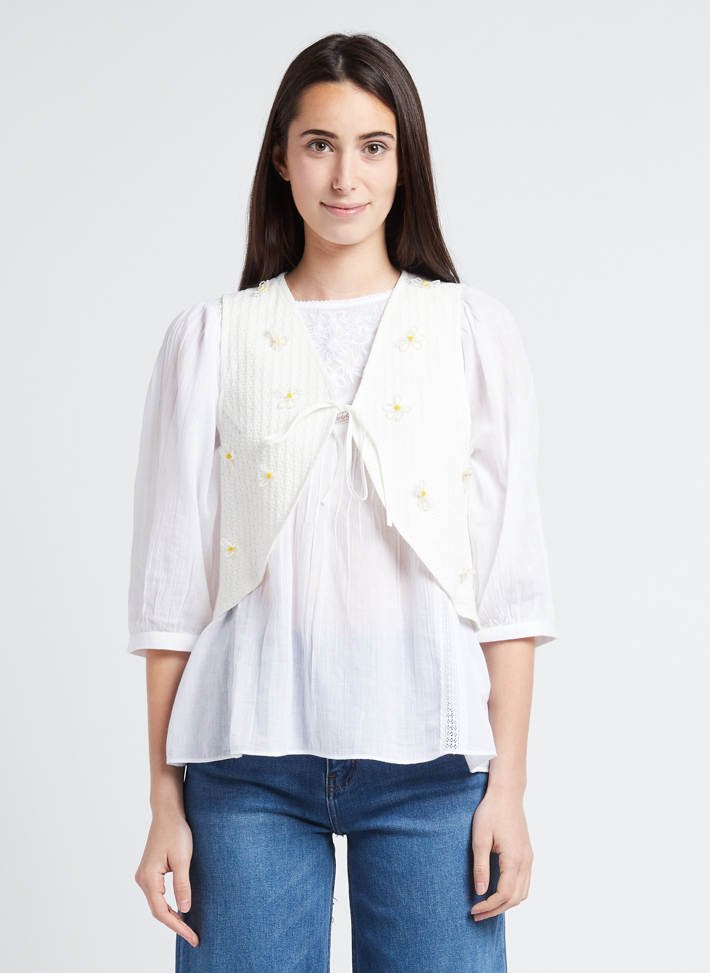 Gilet droit col V en coton mélangé RITA ROW Multicolore