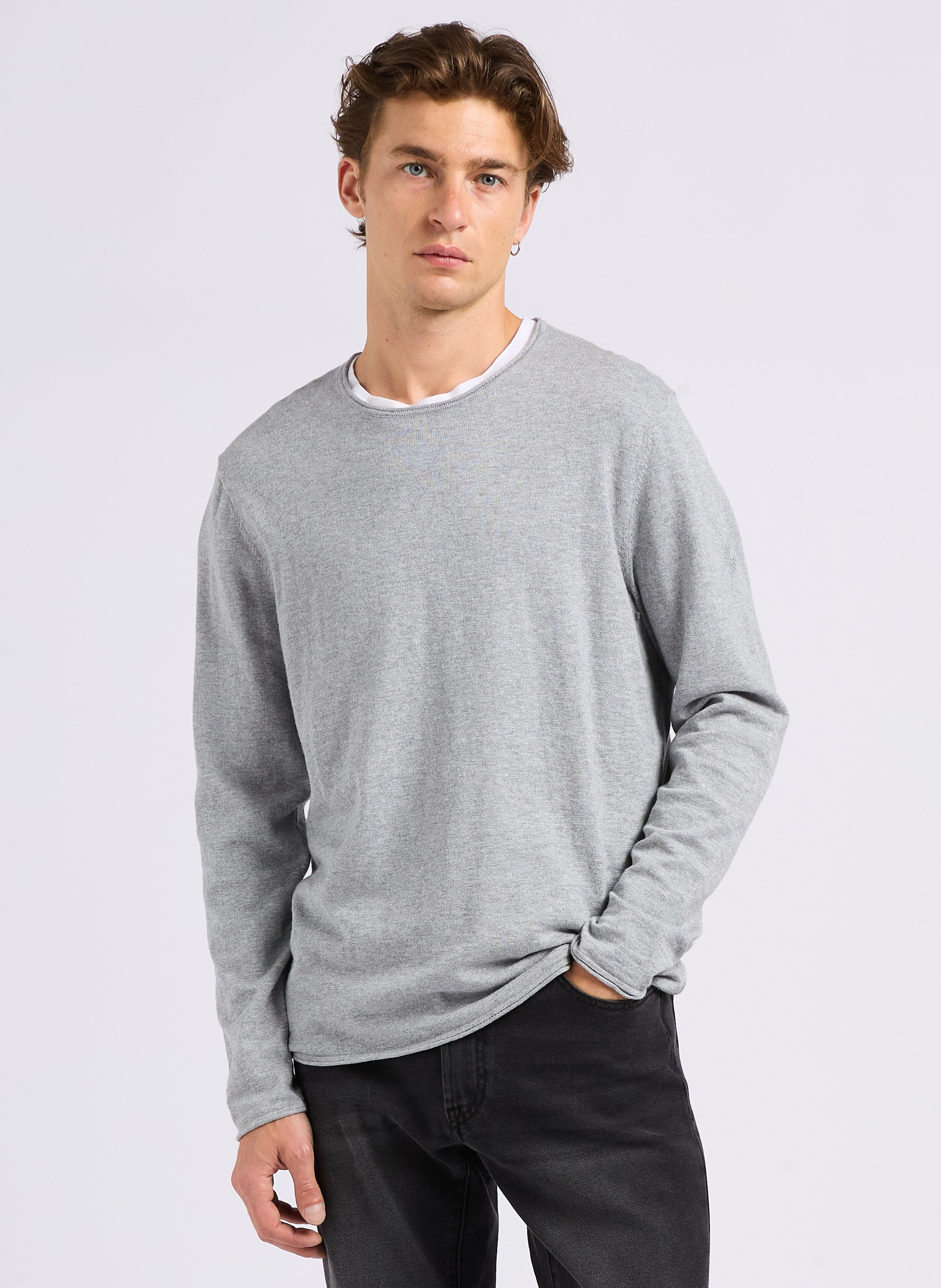 Deals Cotton Sweater, Boat Neck Sweater, color grey -181