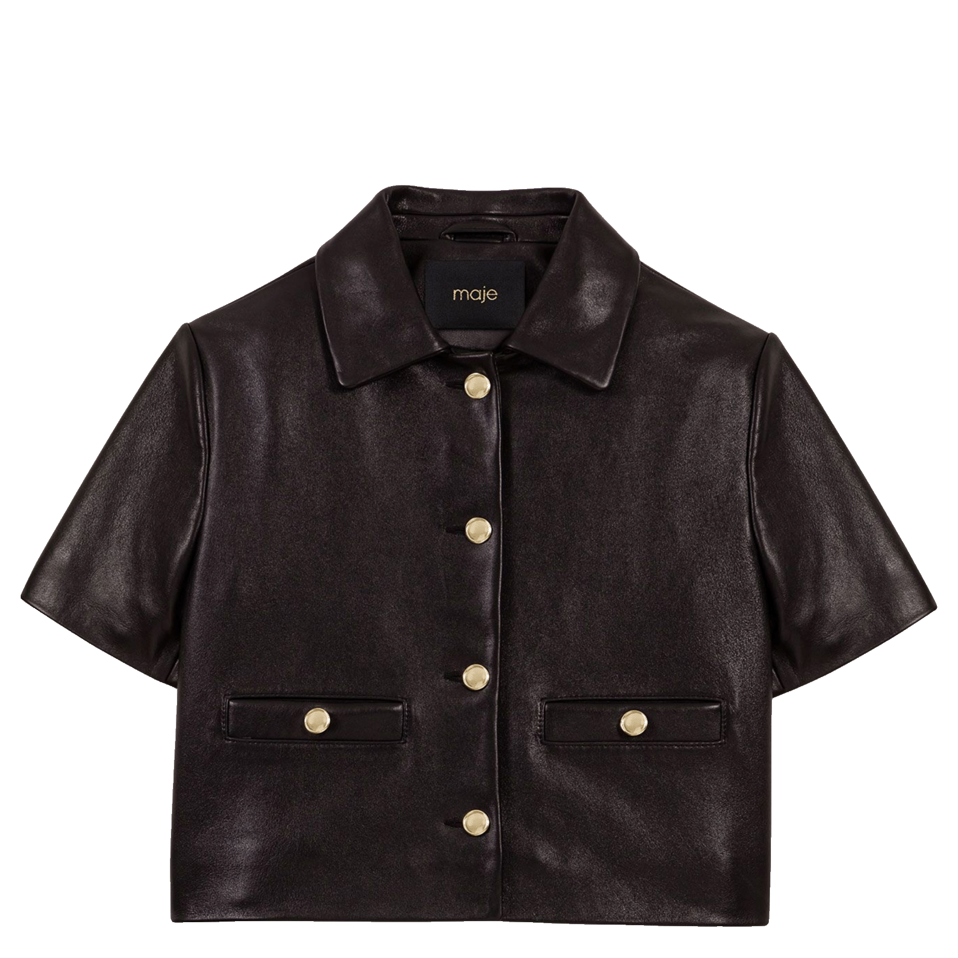 Veste droite en cuir MAJE Noir