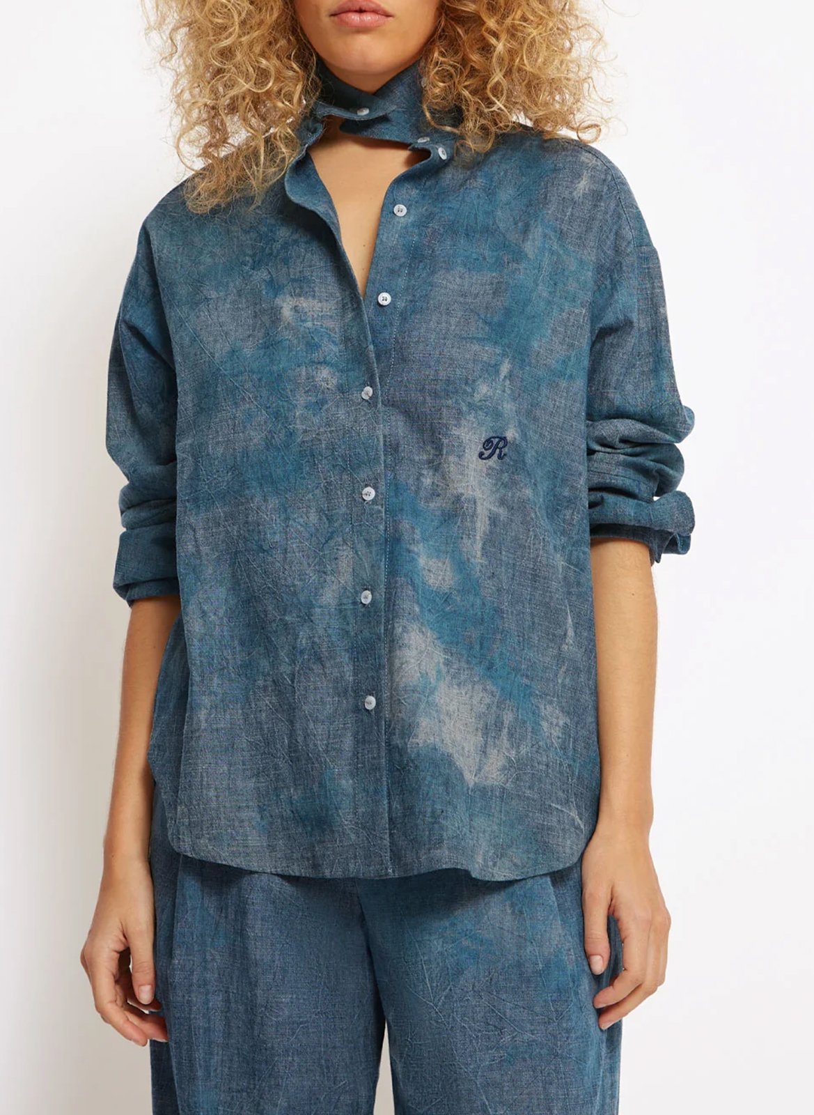 Oversize-Hemd aus Baumwollmix ROSEANNA Blau