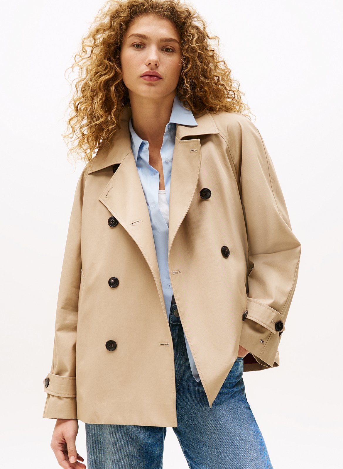 Rechte trenchcoat van biologisch katoen TOMMY HILFIGER Beige