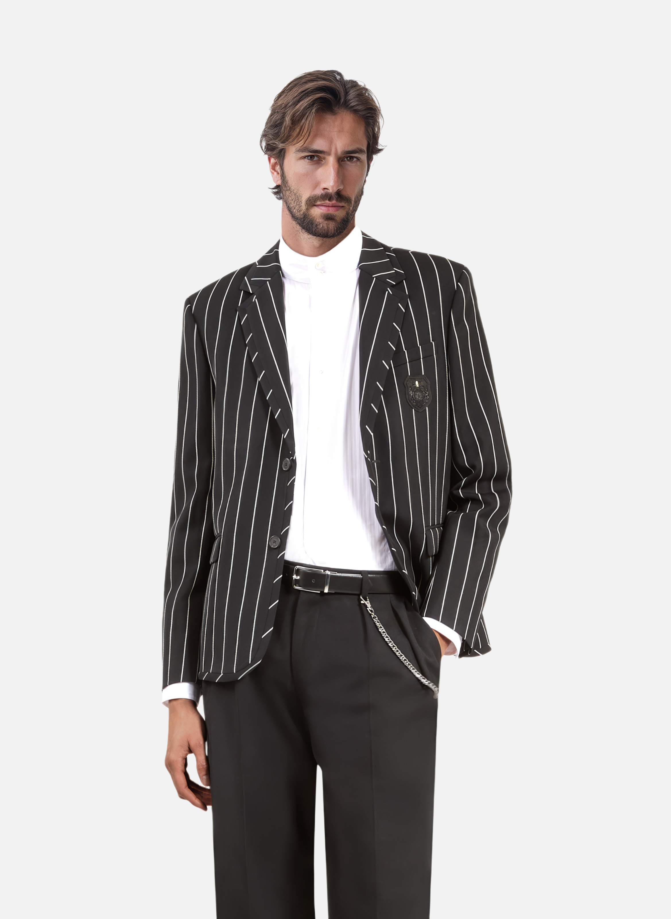 Veste effet rayé à zips - Noir main image 1