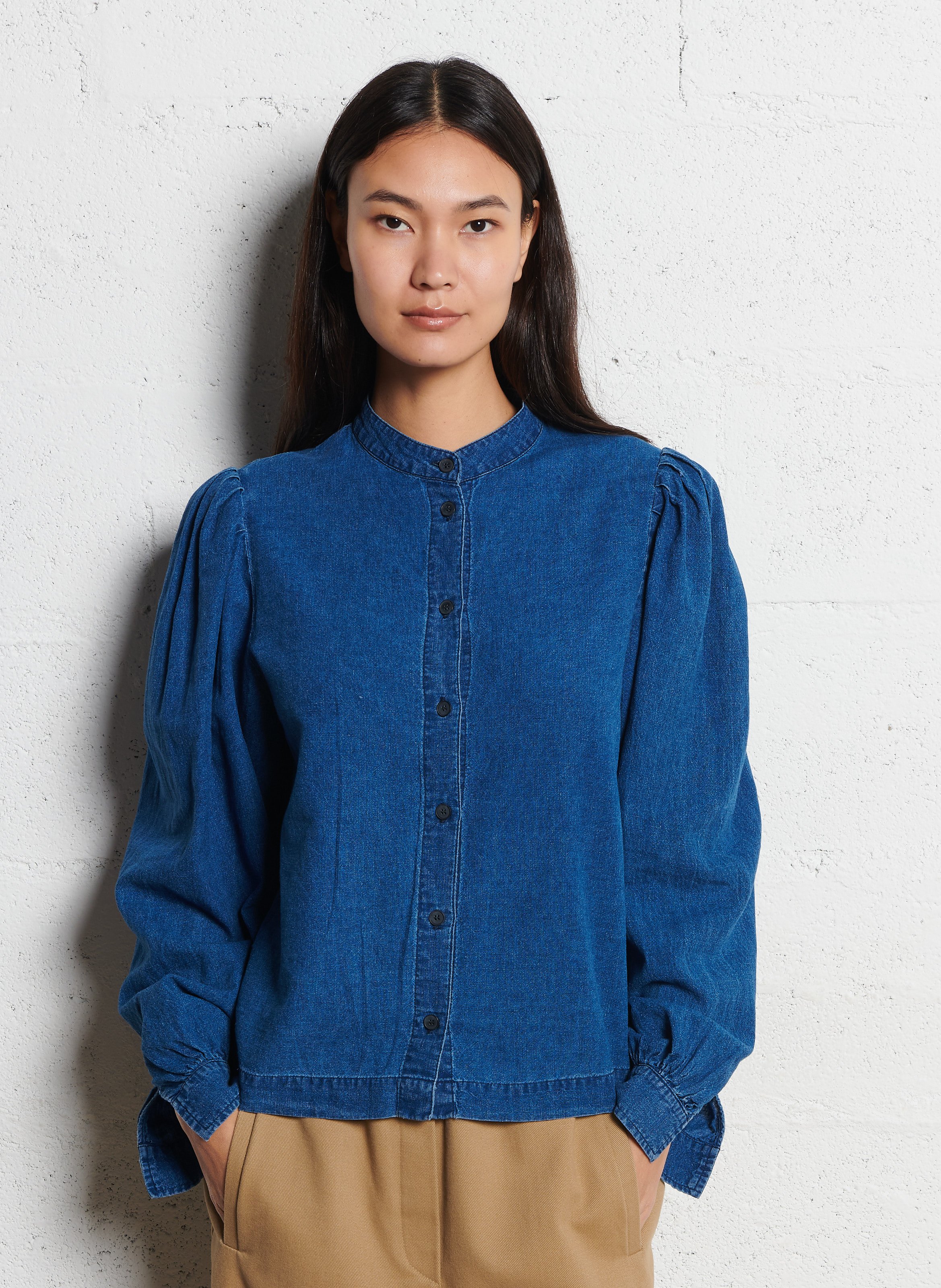 Recht overhemd van linnenmix SUZIE WINKLE Blauw