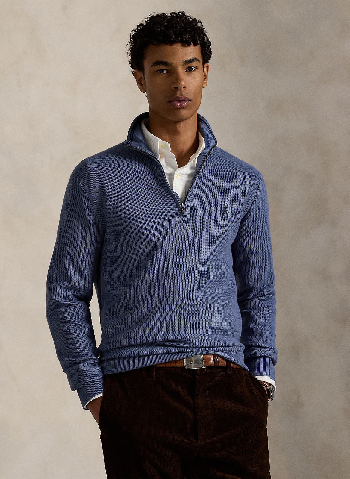 Trui van piquékatoen met opstaande kraag en rits POLO RALPH LAUREN