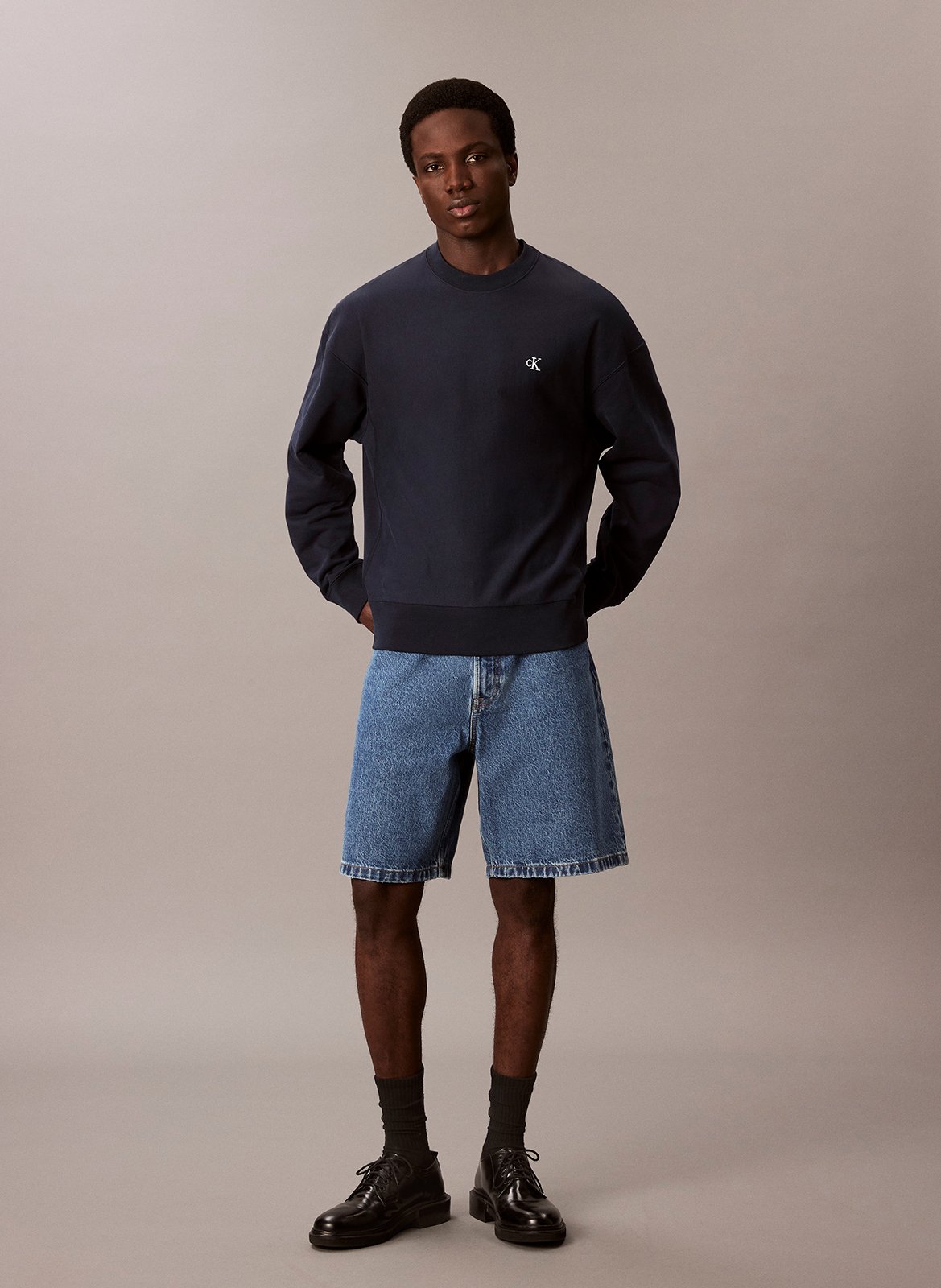 Sweat col rond droit avec broderie logo CALVIN KLEIN Bleu