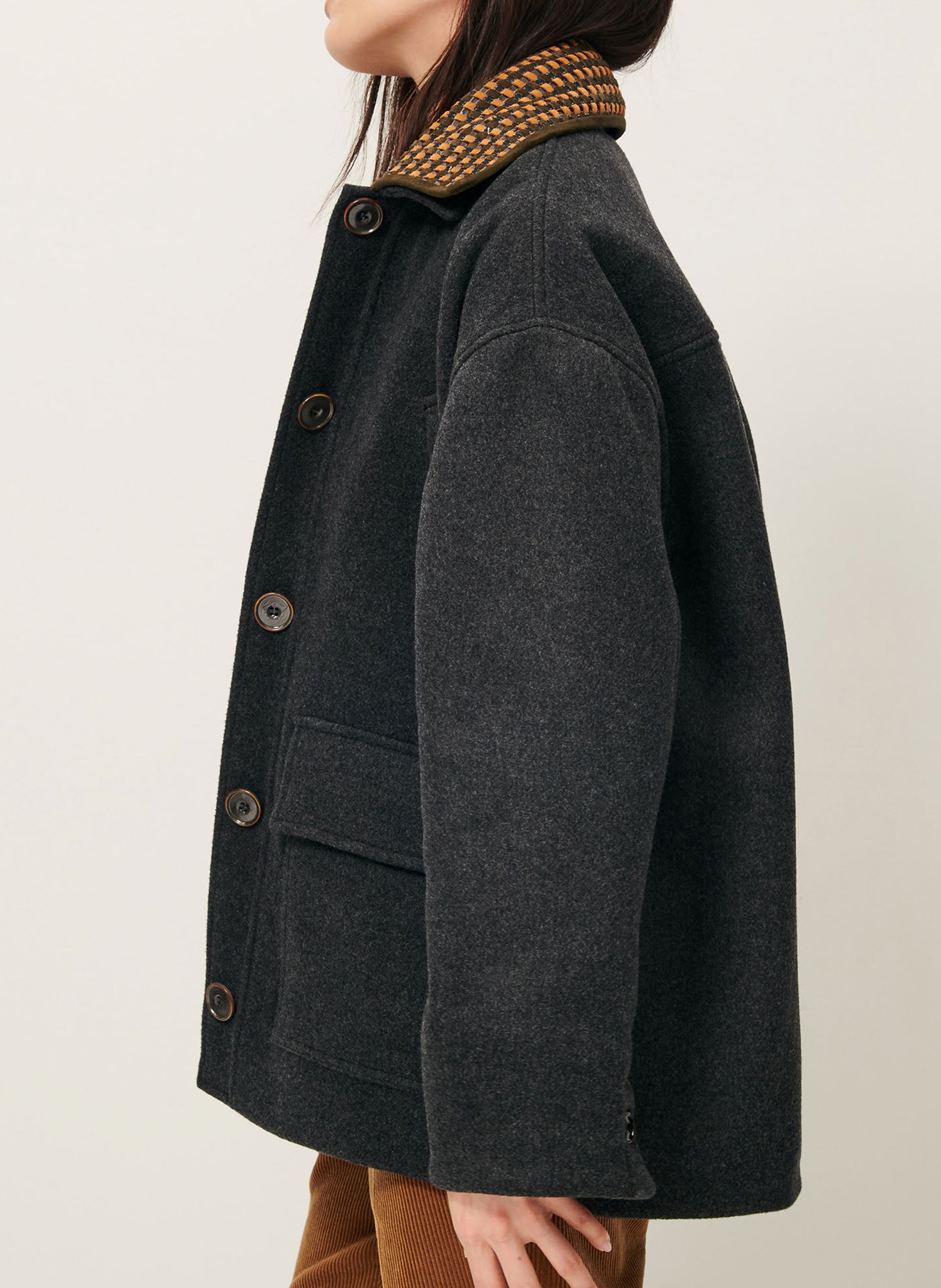 Straight wool-blend coat with classic collar SESSUN Grey