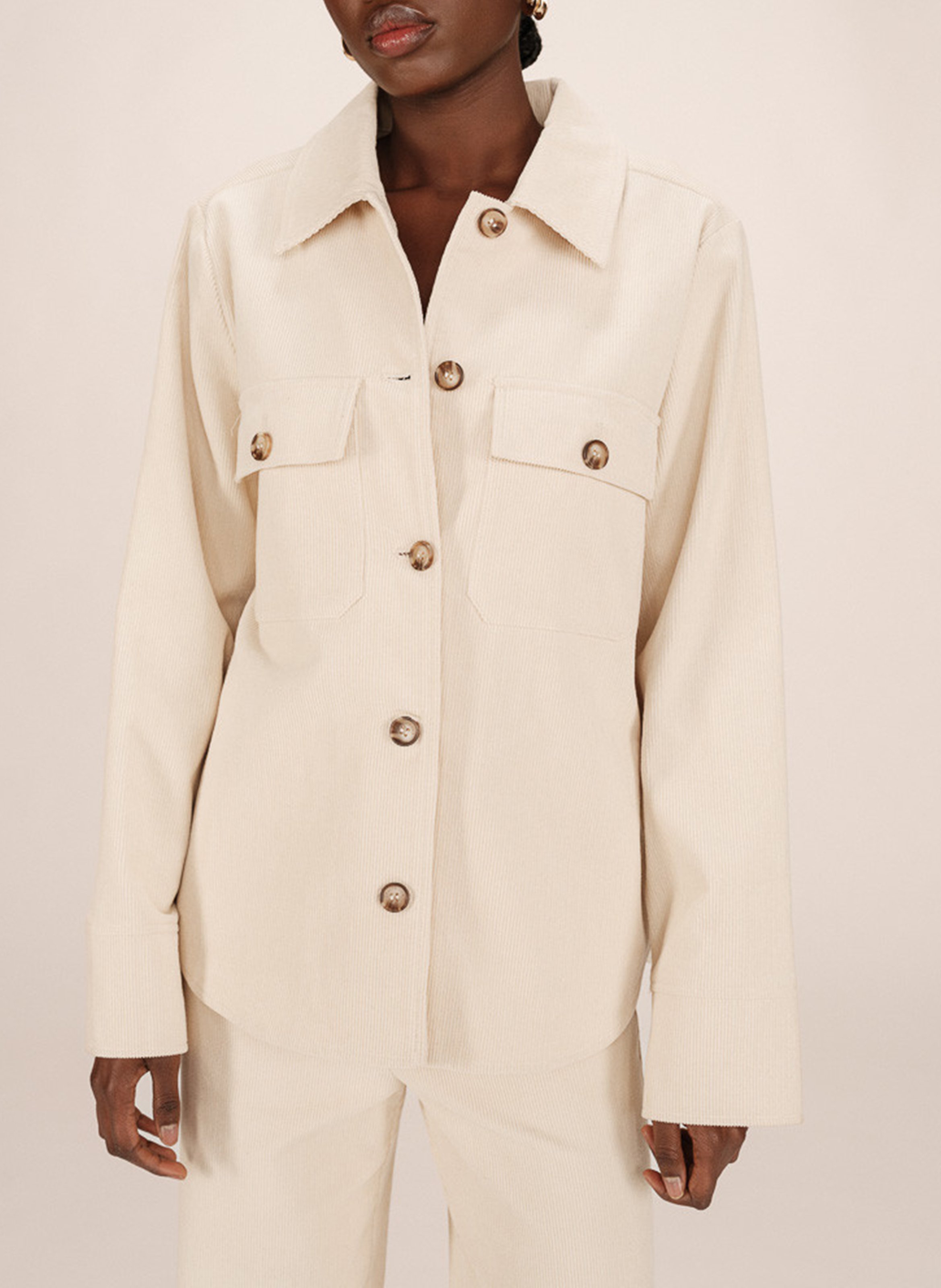 Chemise col classique manches contrastantes en coton GRACE ET MILA White