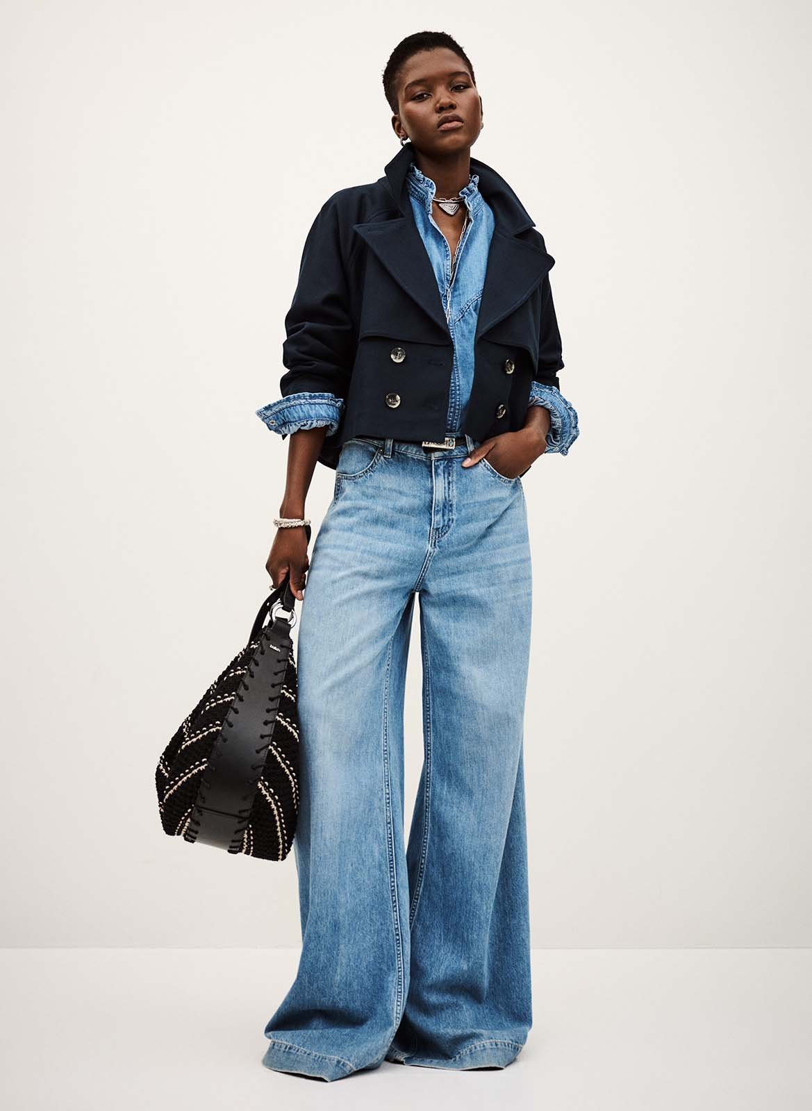 Recht, katoenen jasje met reverskraag BA&SH Blauw