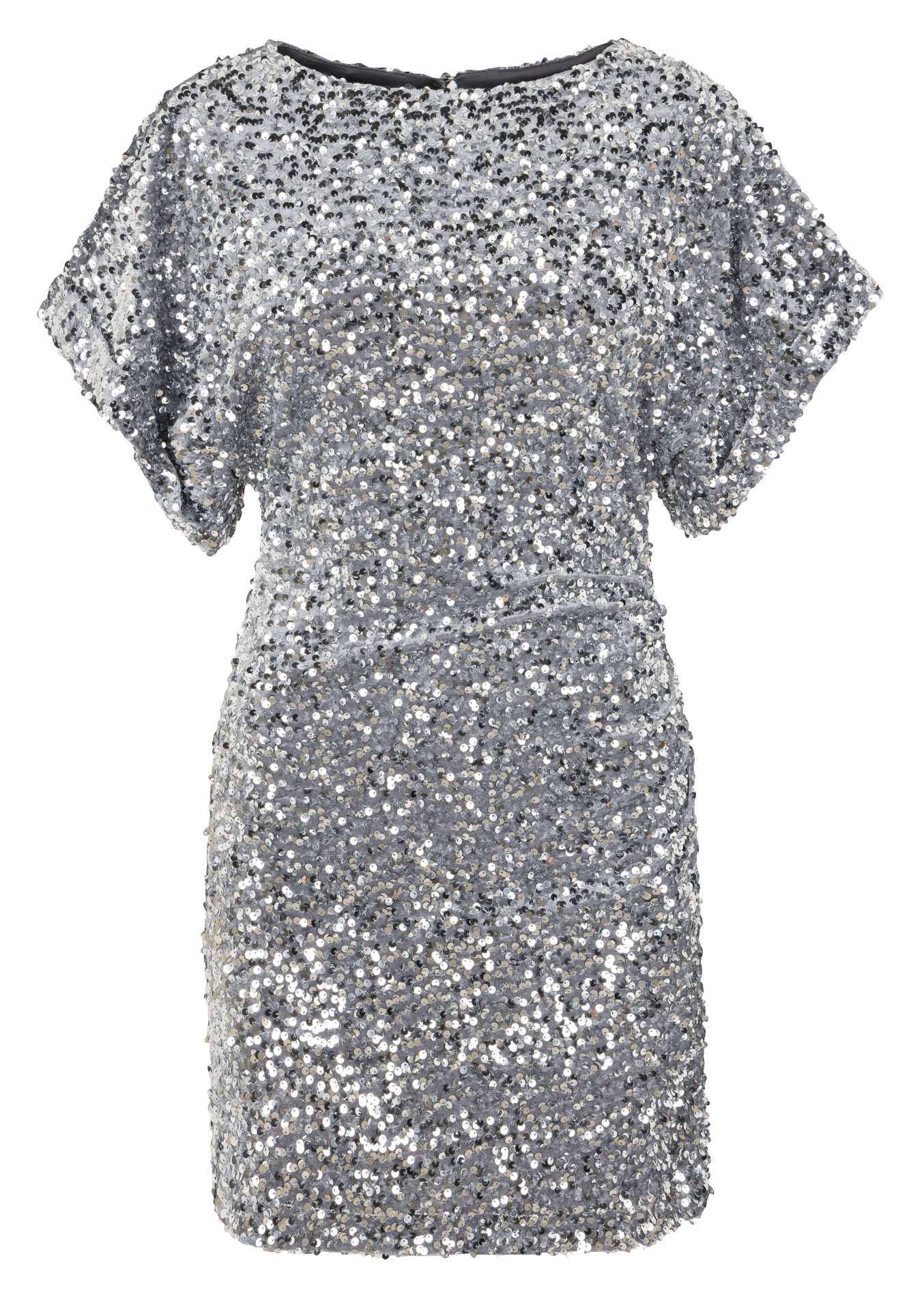 Short fitted dress with round neck and sequins BERENICE Silver