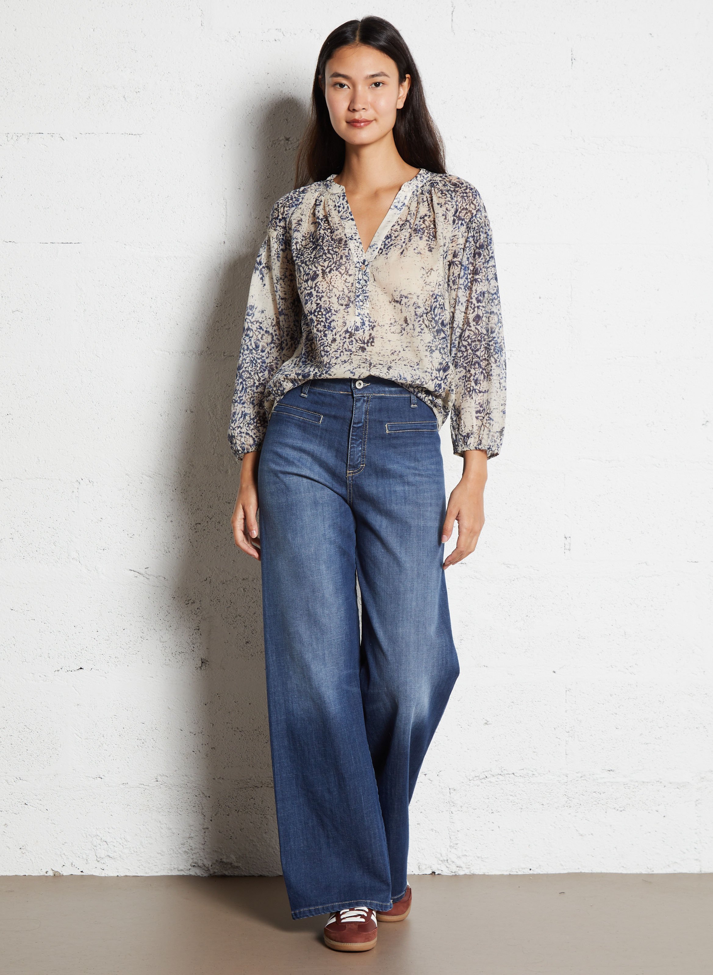 Blouse droite en coton imprimé MAISON 123 Bleu