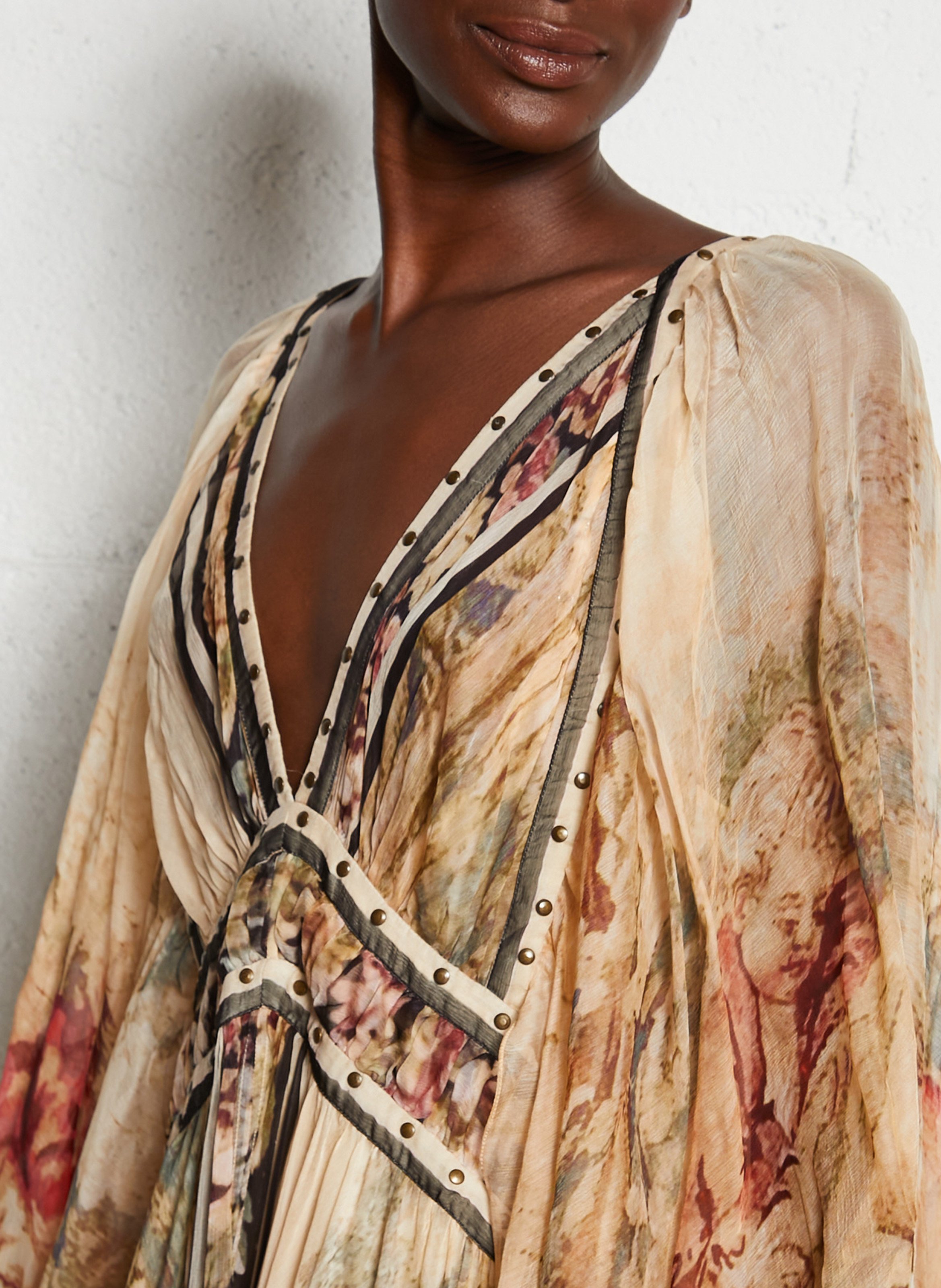 Robe longue col v imprimée MES DEMOISELLES Multicolore