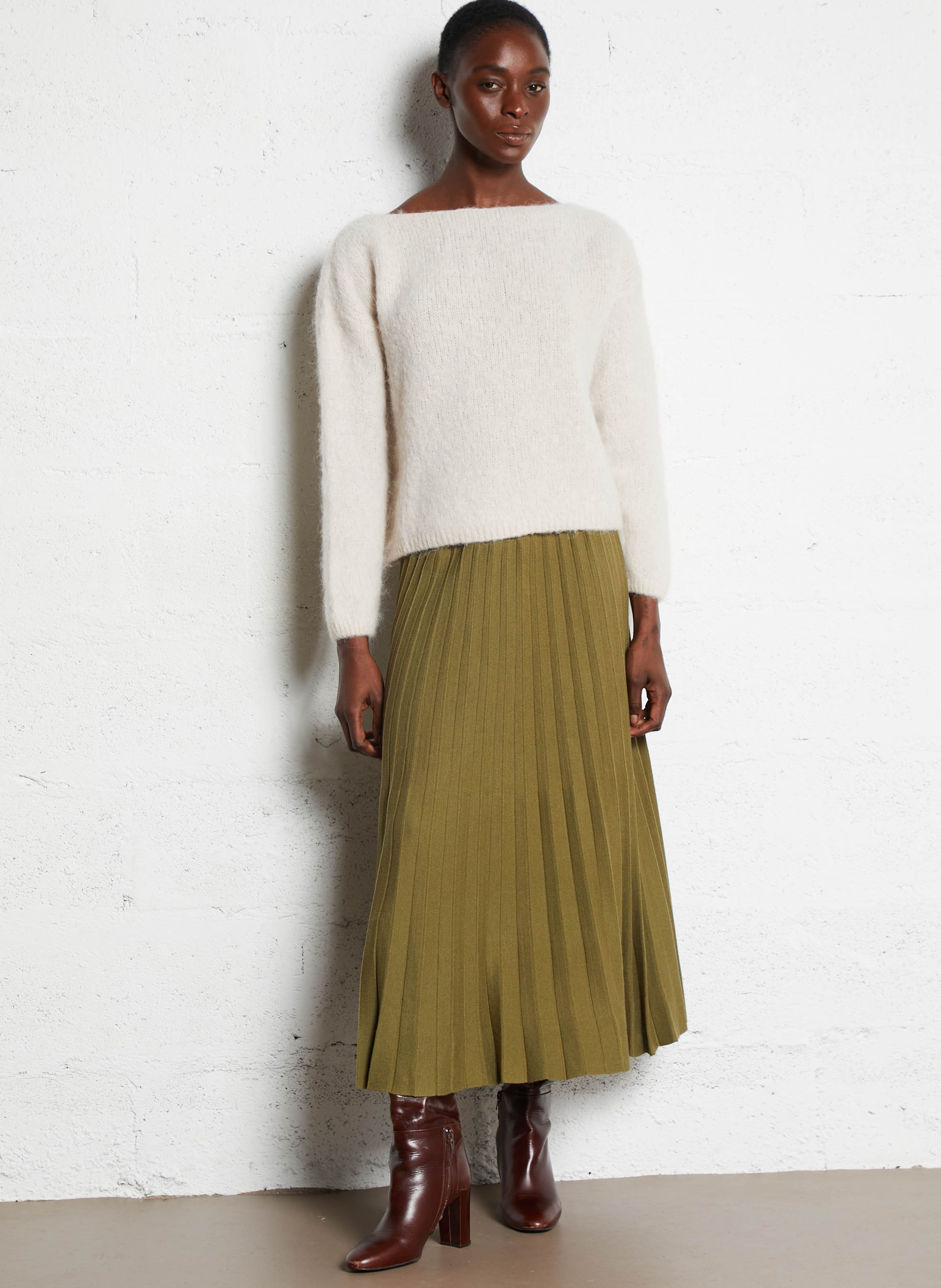 Pleated knit midi skirt PETITE MENDIGOTE Khaki