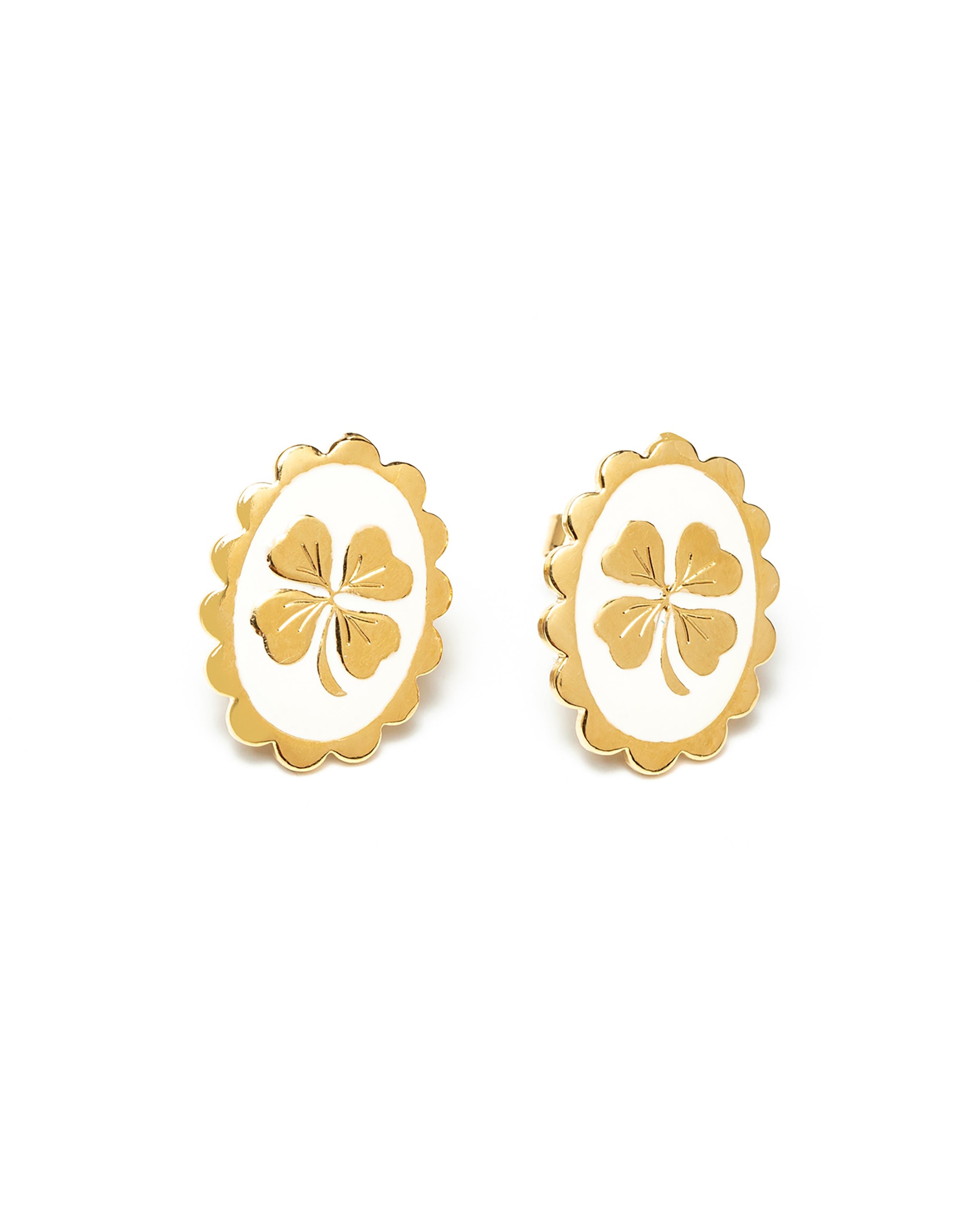 Clover gold-plated stud earrings MONSIEUR SIMONE White