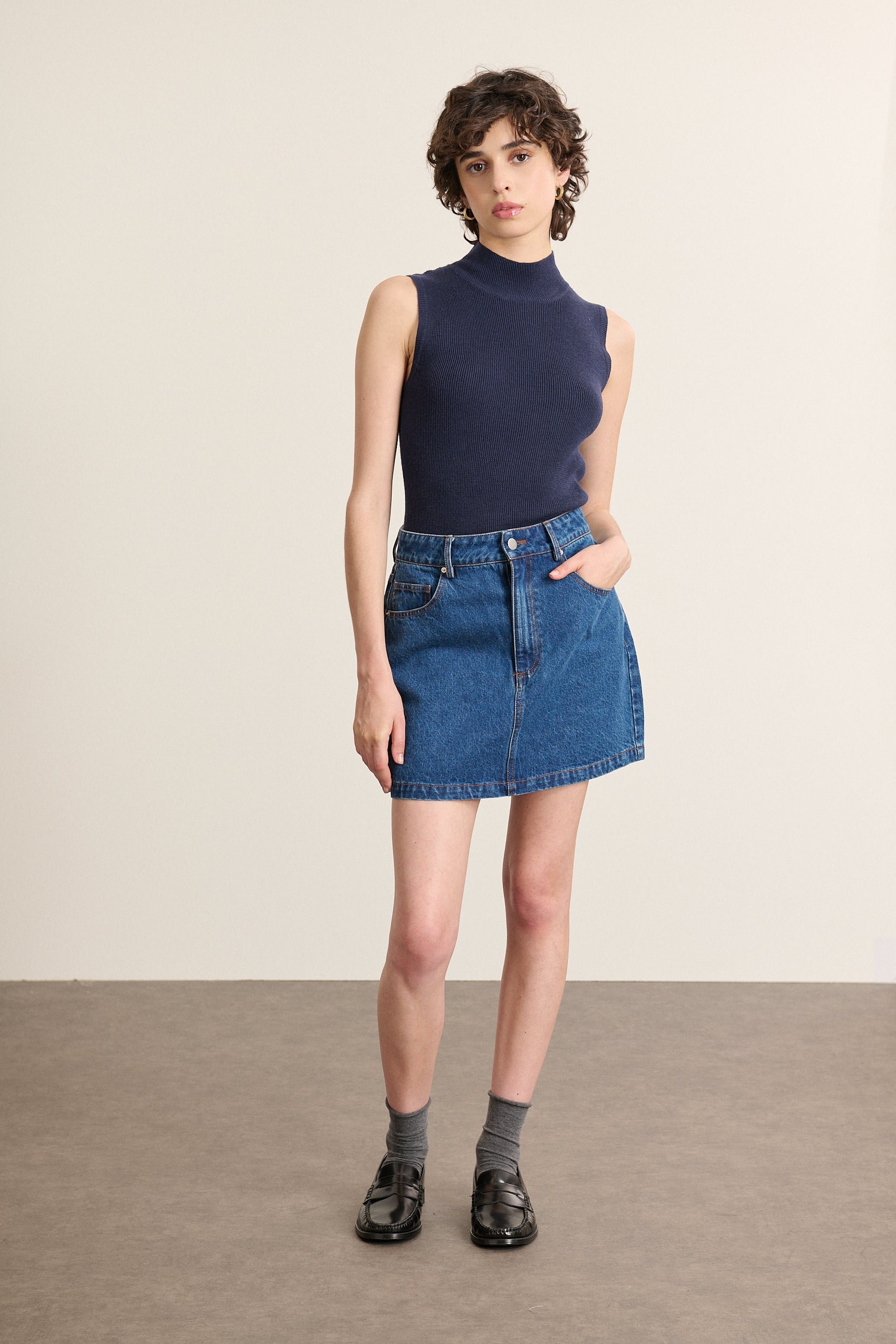 High neck sleeveless wool blend sweater GARANCE PARIS Blue