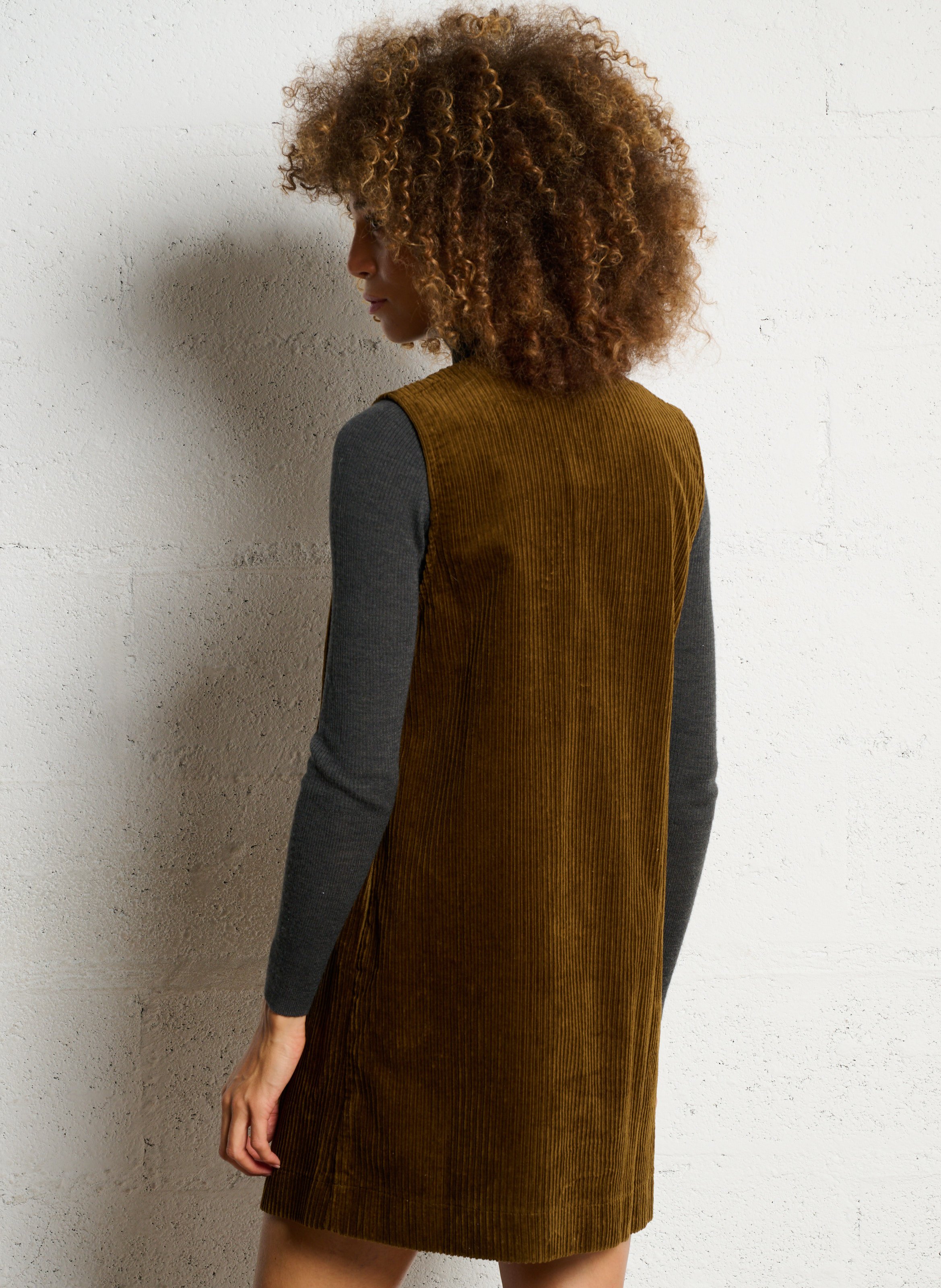 Short round-neck cotton dress SEE U SOON Khaki