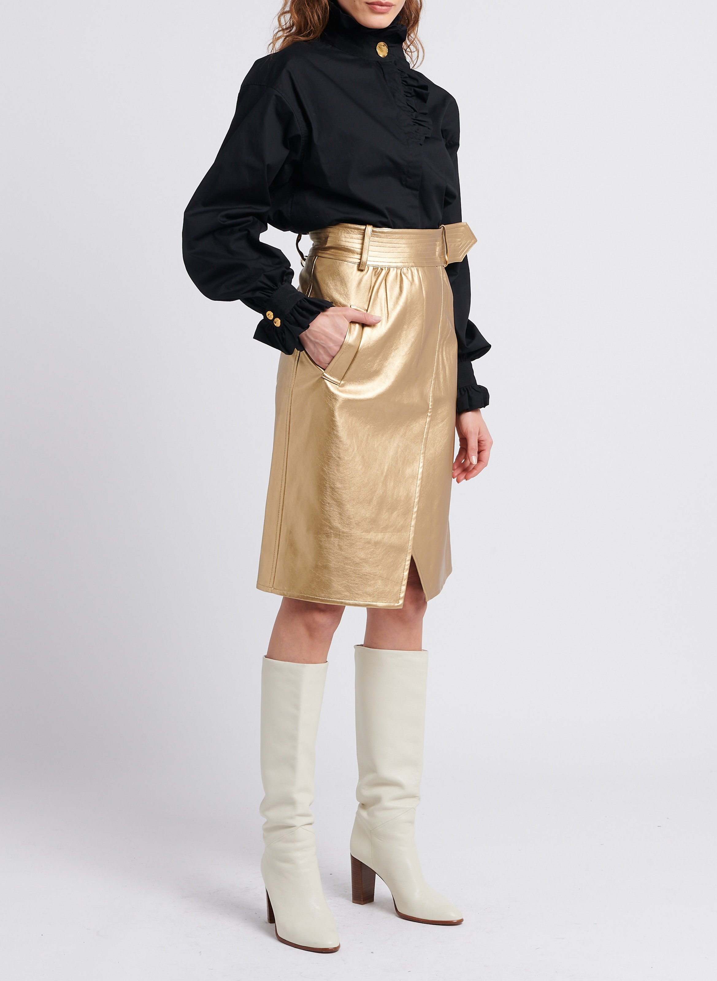 Jupe portefeuille taille haute THE LABEL EDITION Doré