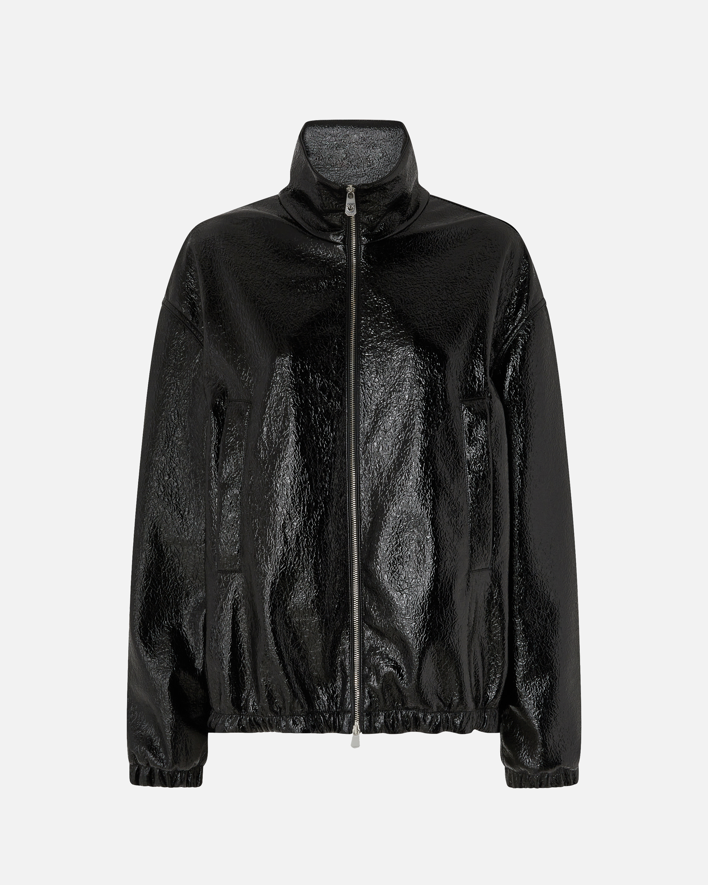 Oversized patent leather bomber jacket PINKO Black