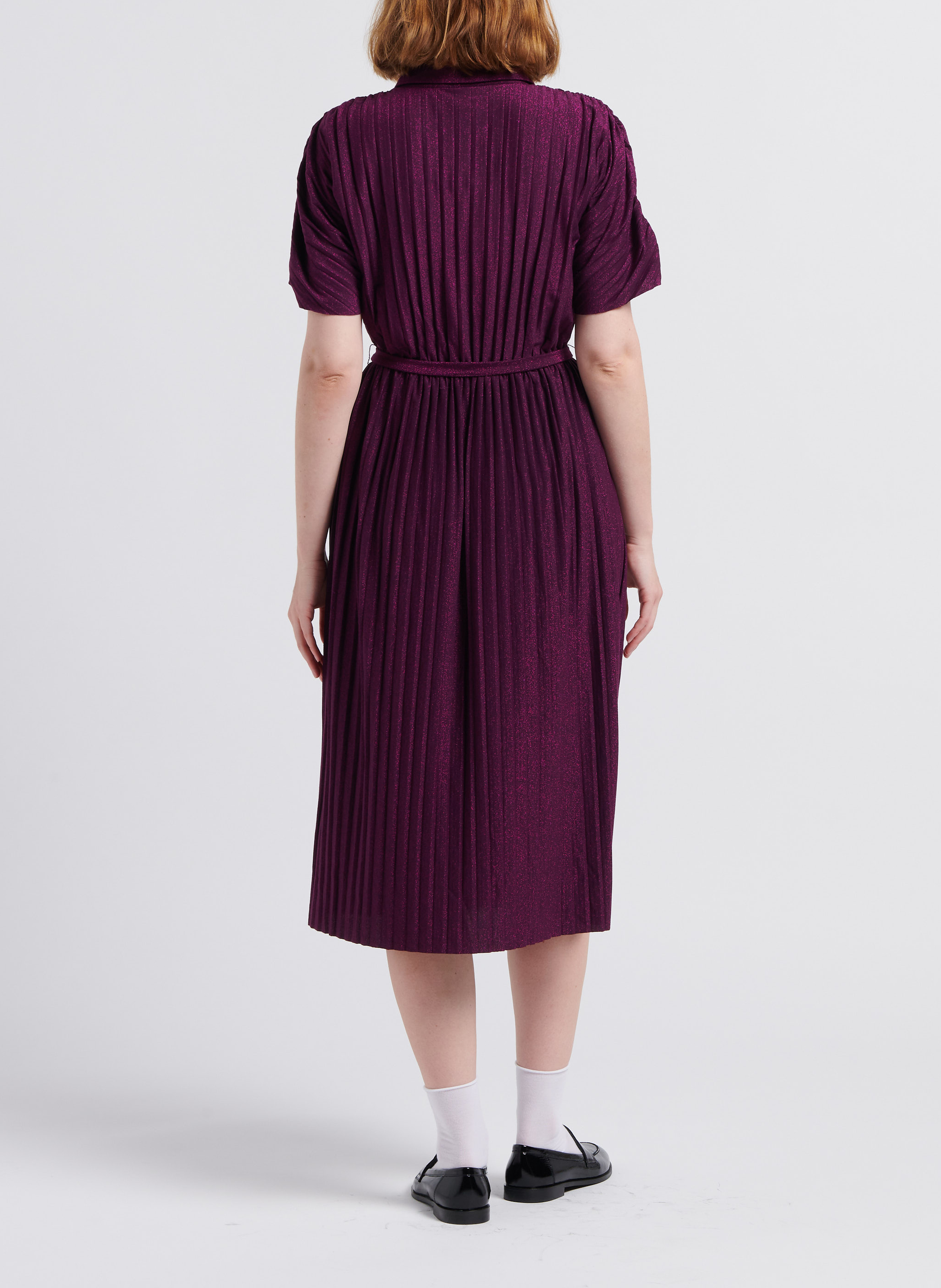 Plissiertes Midikleid mit klassischem Kragen und Pailletten VILA Violett