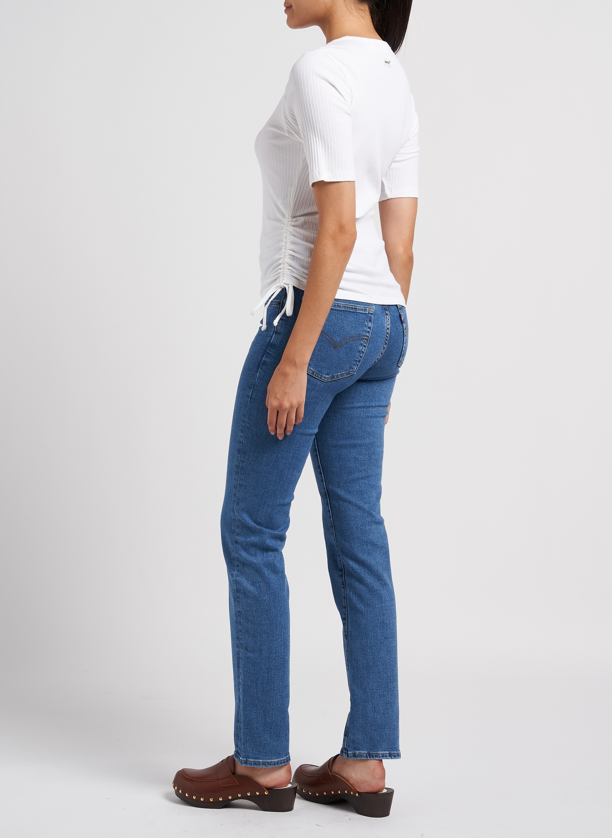 Ribbed round-neck top in stretch cotton LEVI'S Beige