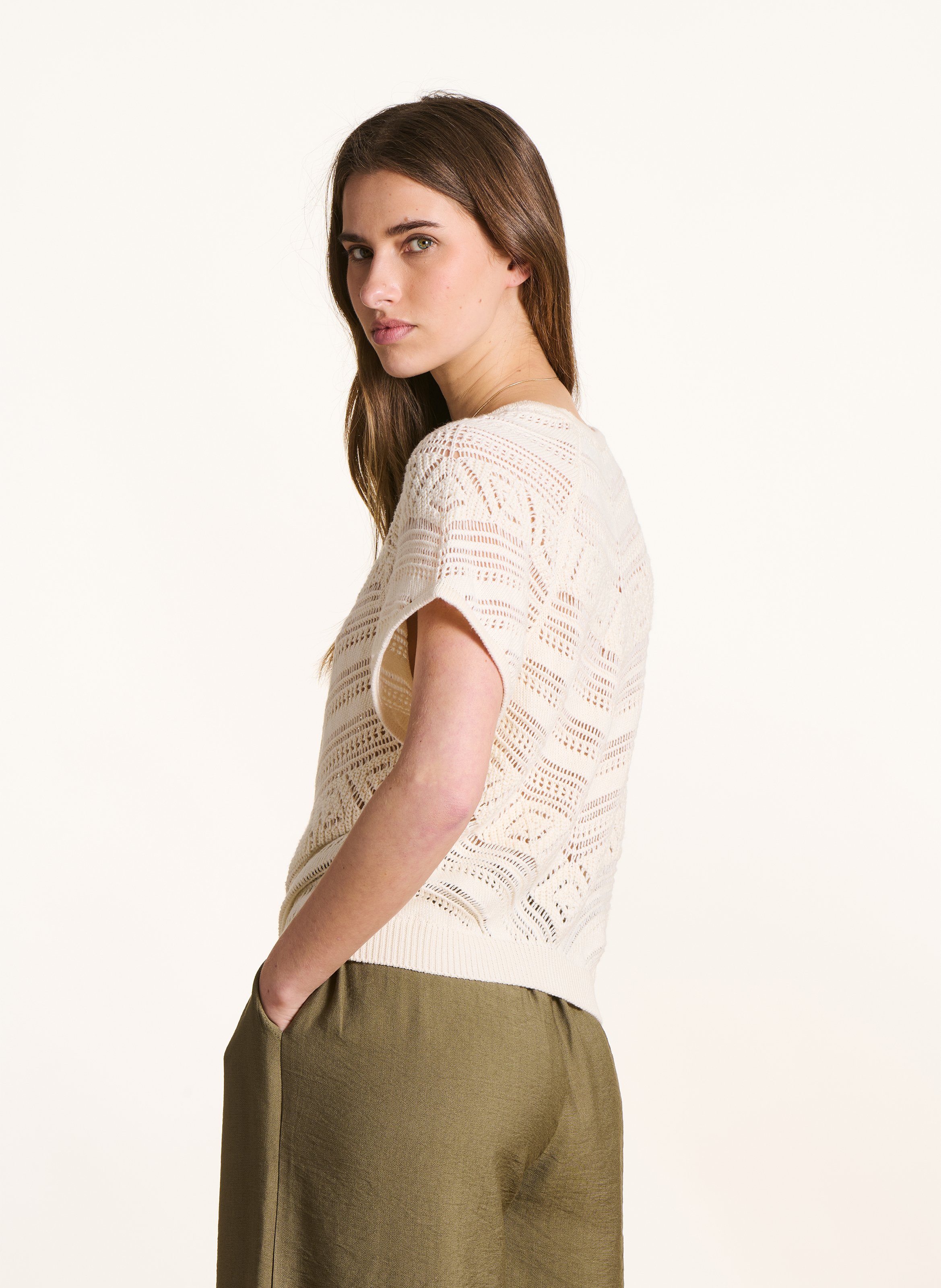 Rundhals-Top aus Baumwoll-Mix LA FEE MARABOUTEE Weiss