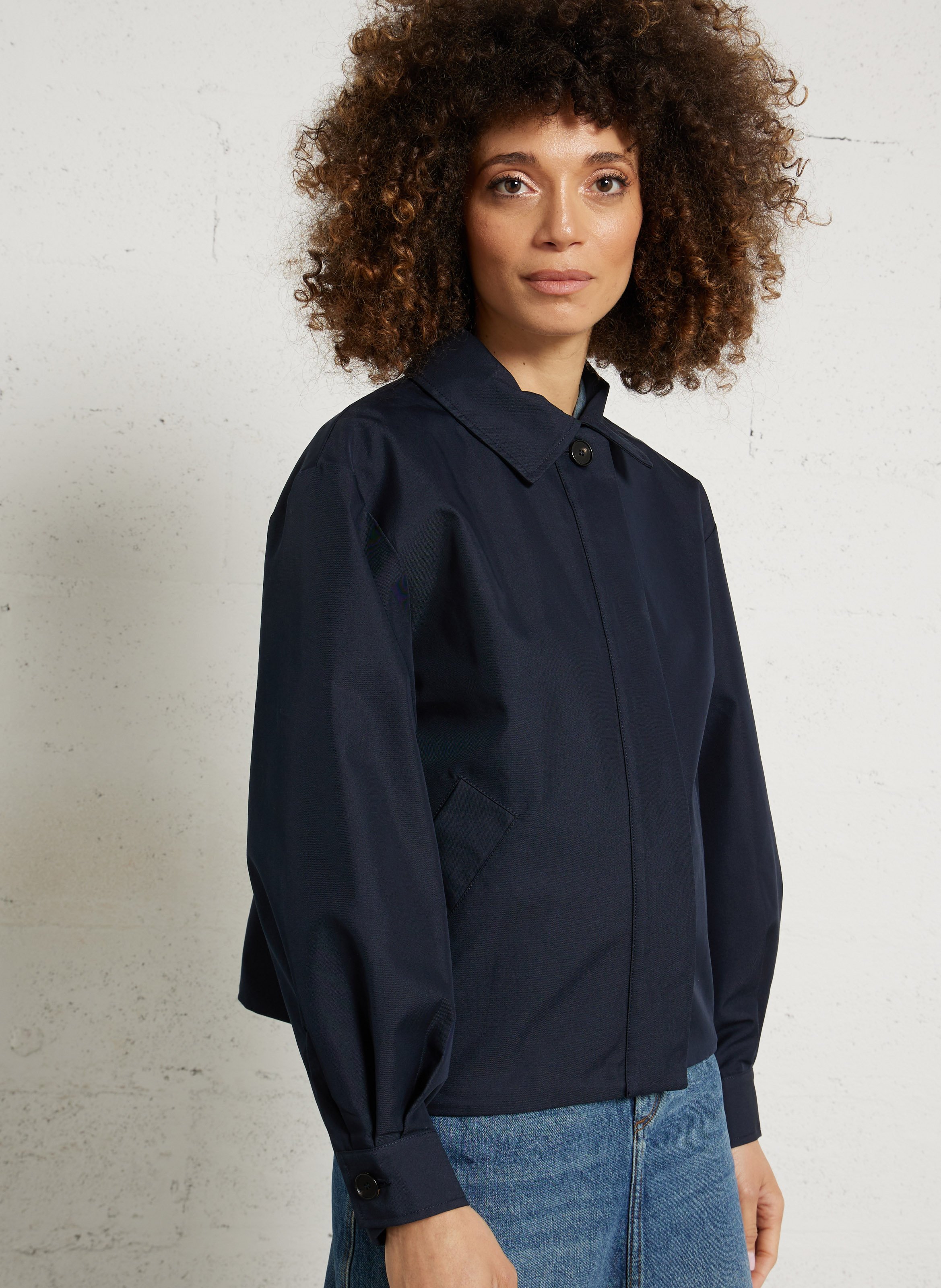 Einfarbiges gerade geschnittenes Knopfleisten-Jackett RUE DE TOKYO Blau