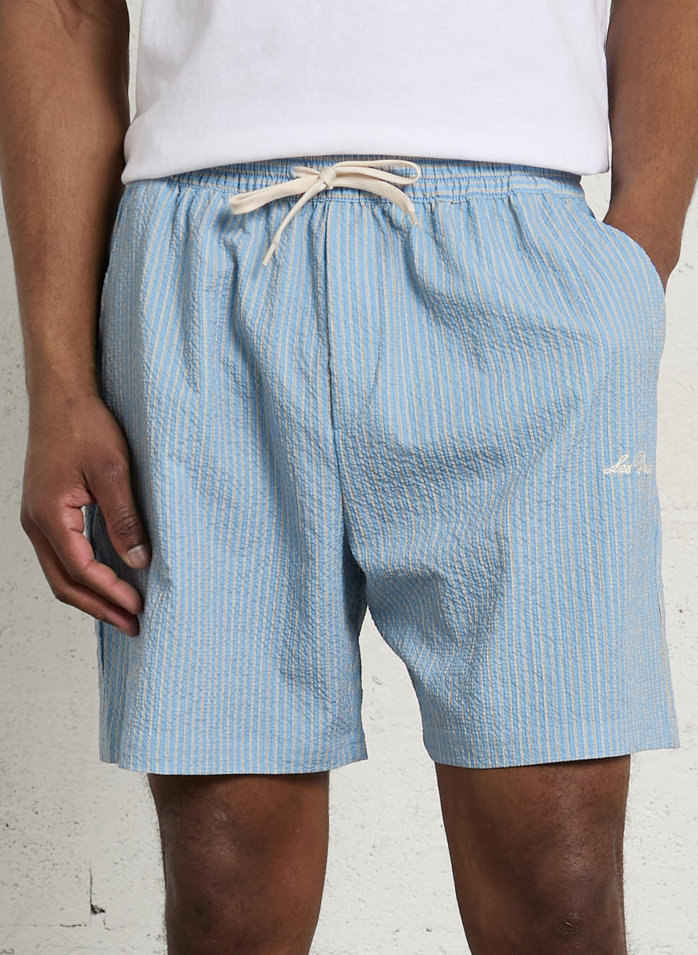 Gonna dritto a righe in seersucker LES DEUX Blu