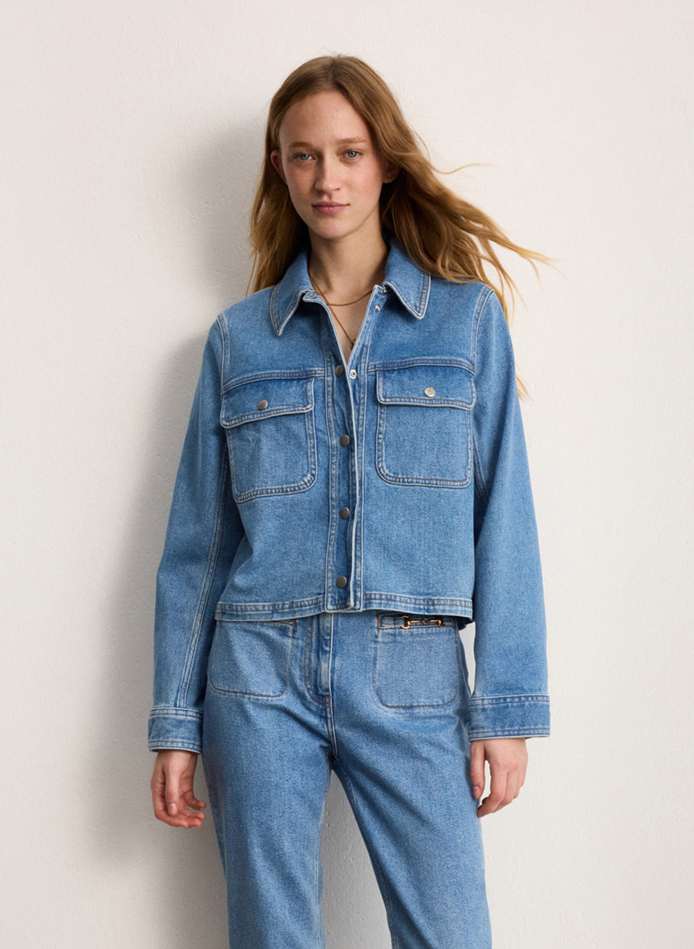 Veste droite col classique en coton mélangé PABLO Blue