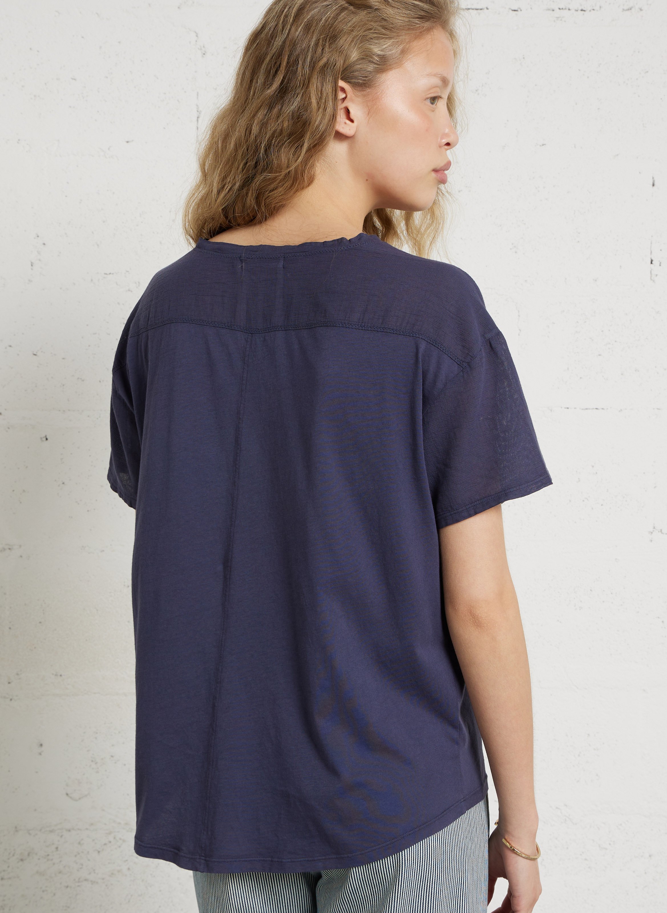 Baumwoll-T-Shirt mit U-Boot-Ausschnitt BELLA JONES Blau