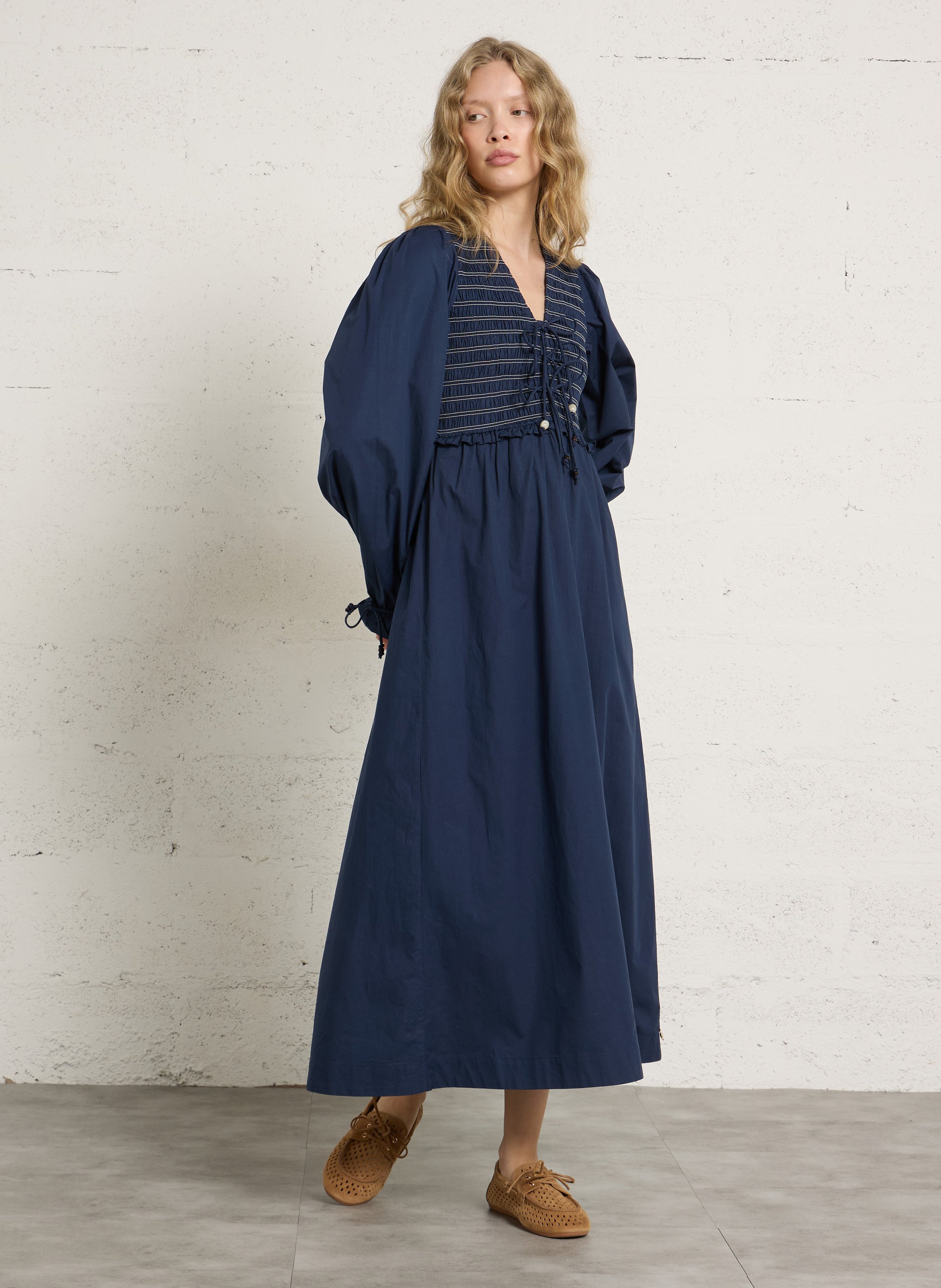 Abito lungo scollo a V in cotone bio FABIENNE CHAPOT Blu