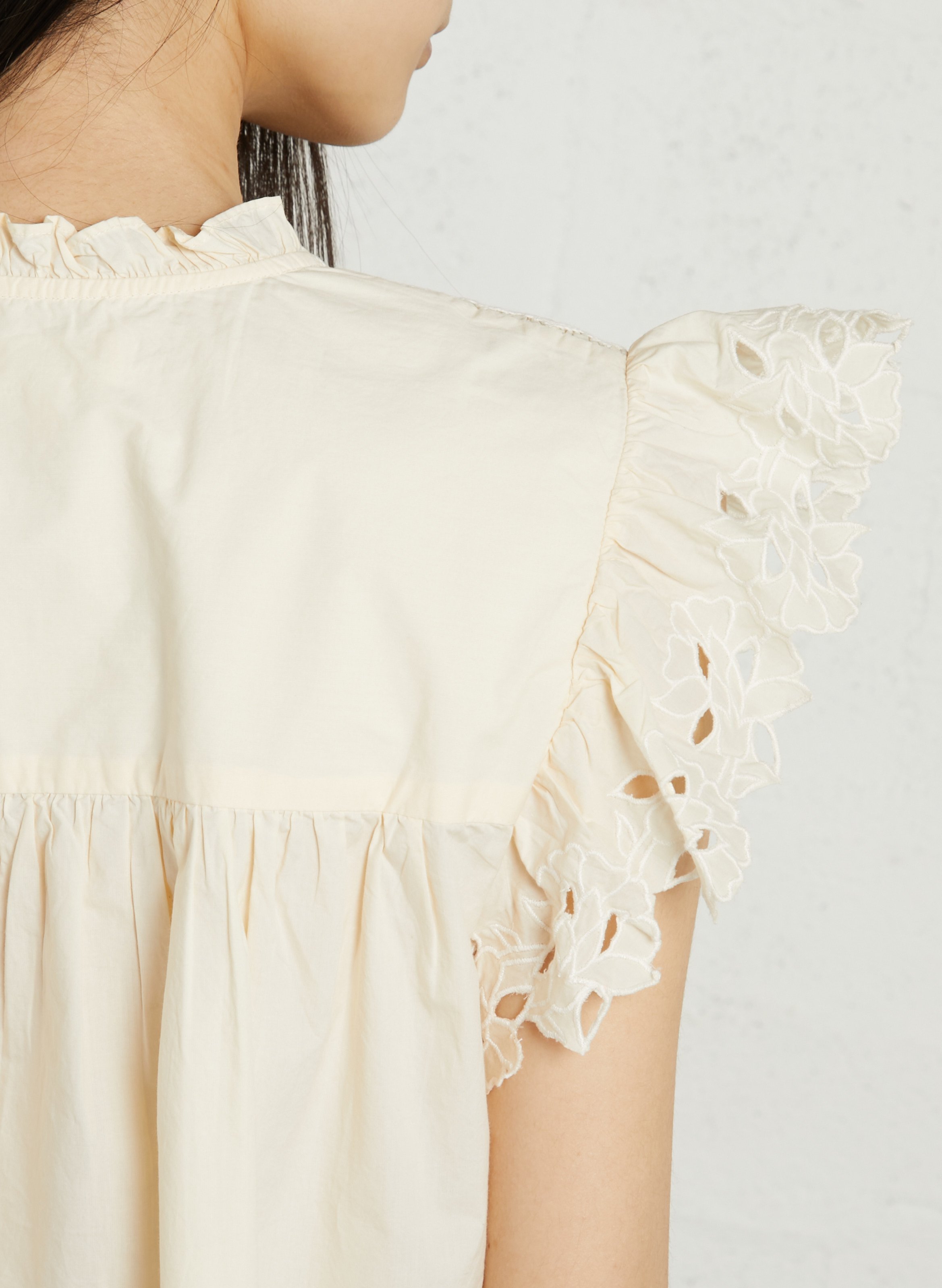 Weite Baumwollbluse mit Rundhalsausschnitt FEEKA Beige