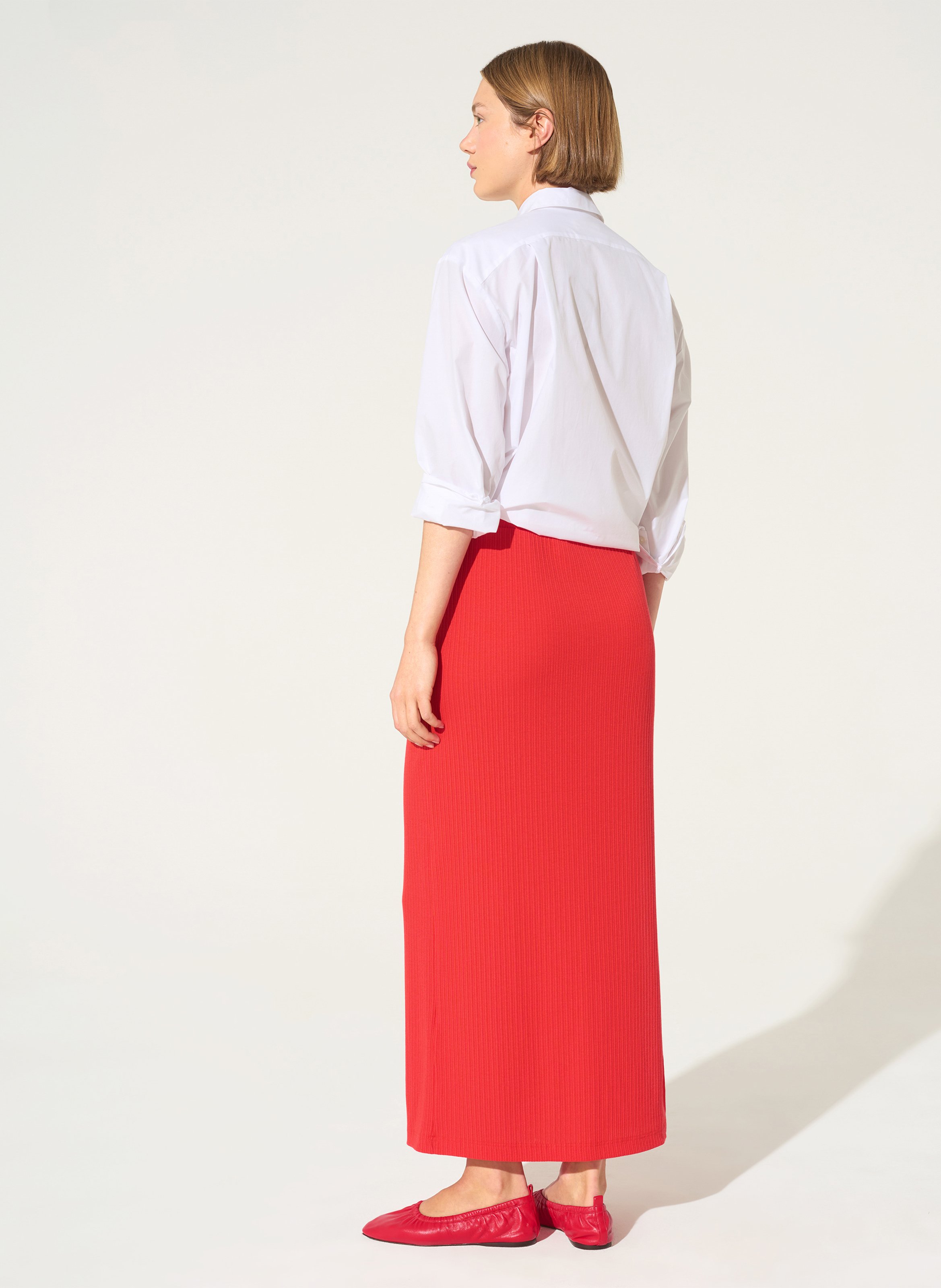 Jupe longue droite côtelée unie COTELAC ACOTE Rouge