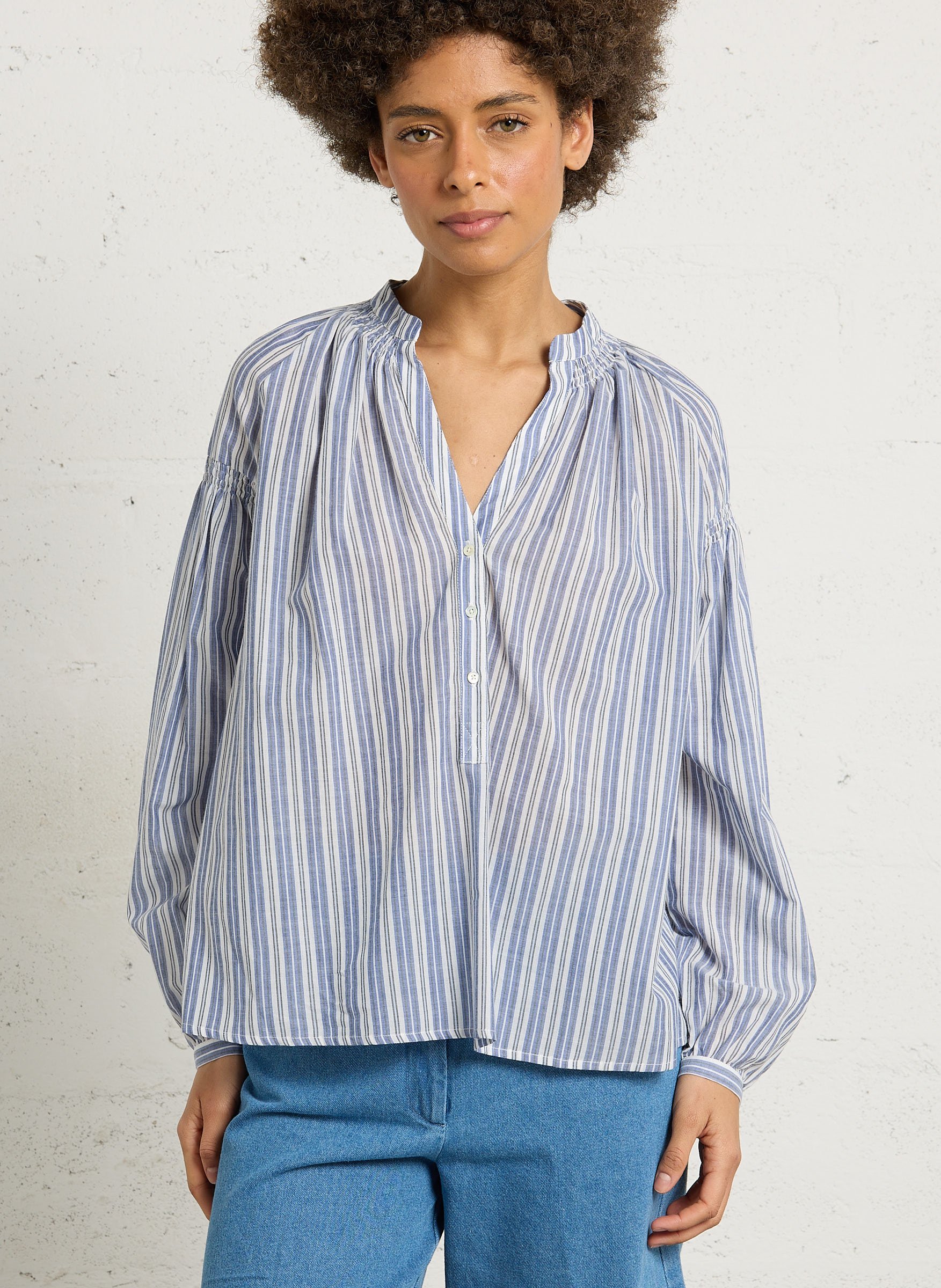 Blouse col V en coton HARTFORD Multicolore