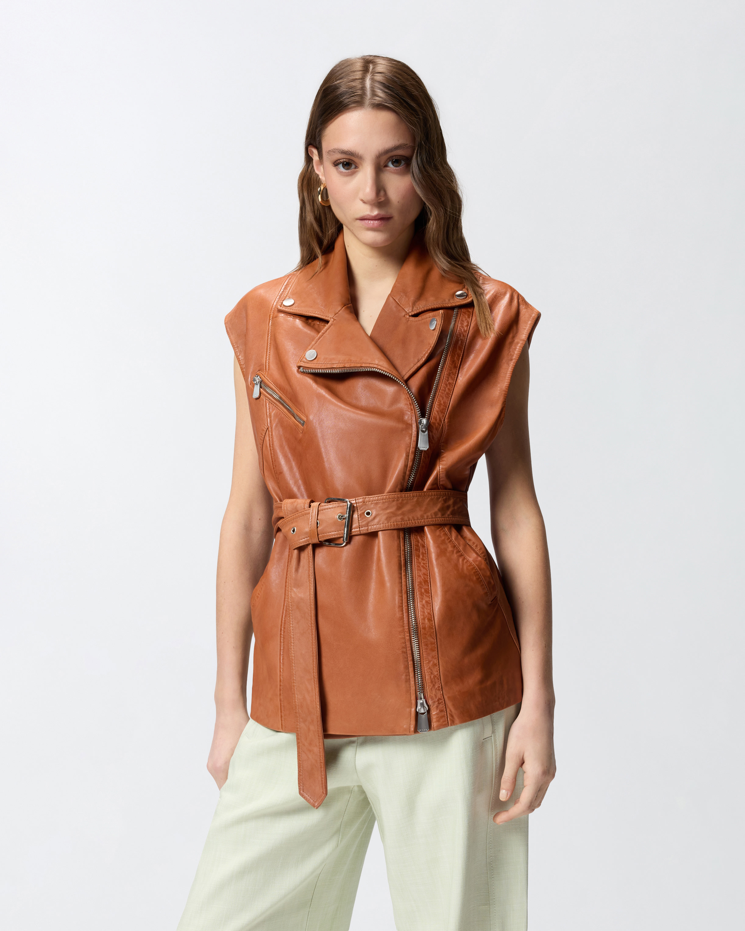 Leather biker vest PINKO White