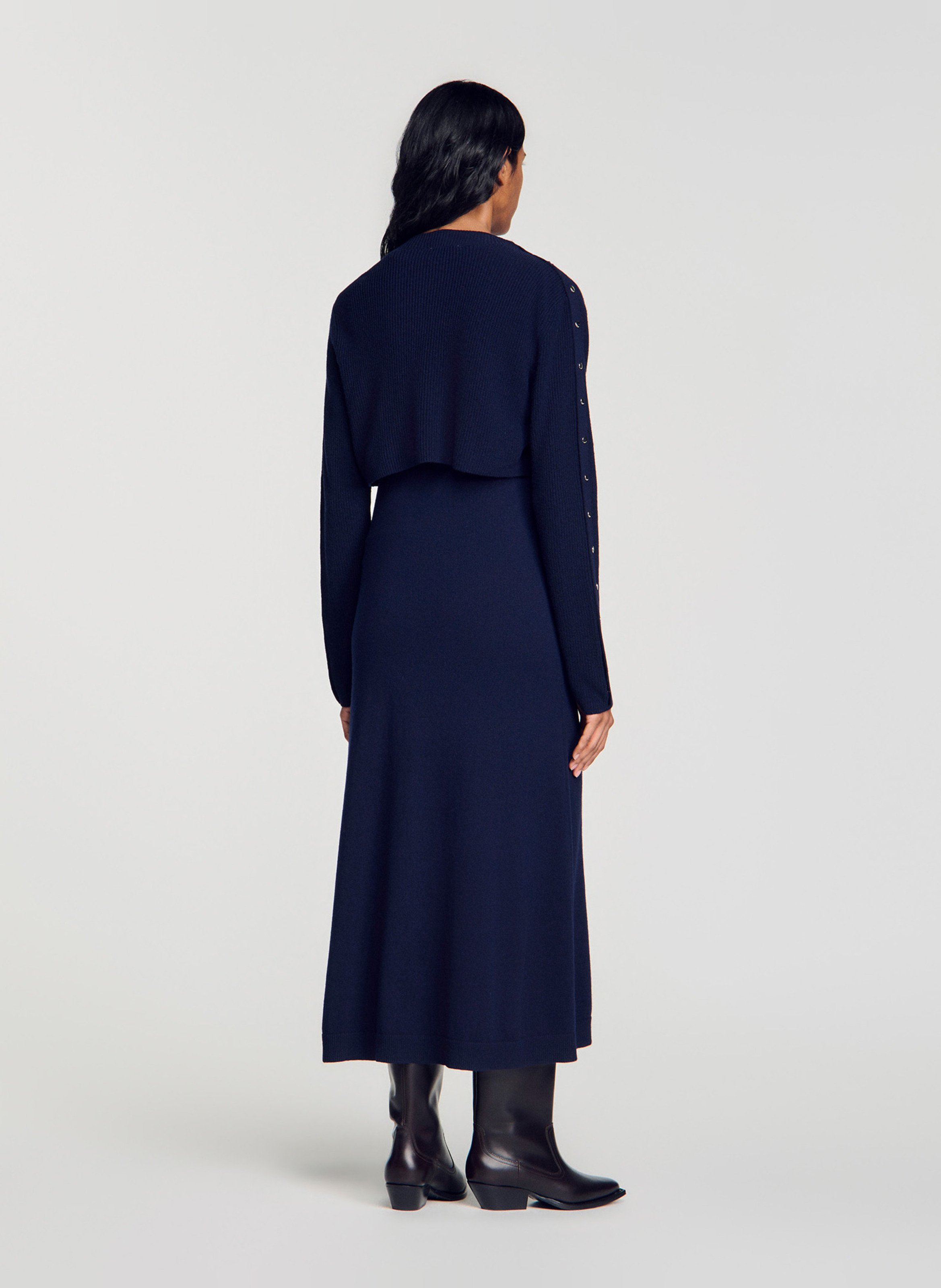 Robe ample col rond en laine et cachemire | Bleu SANDRO Femme