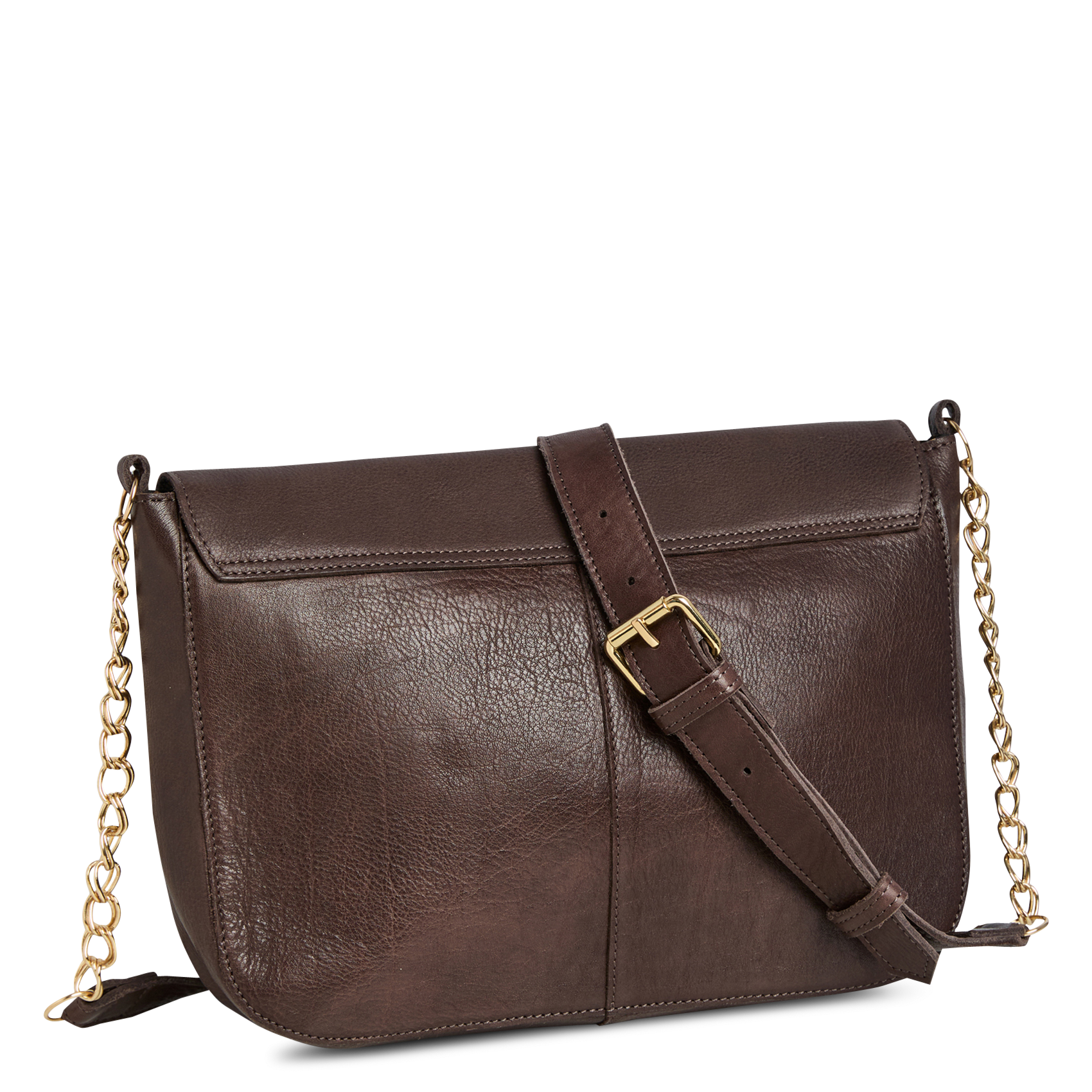 Leather flap shoulder bag PIECES Brown